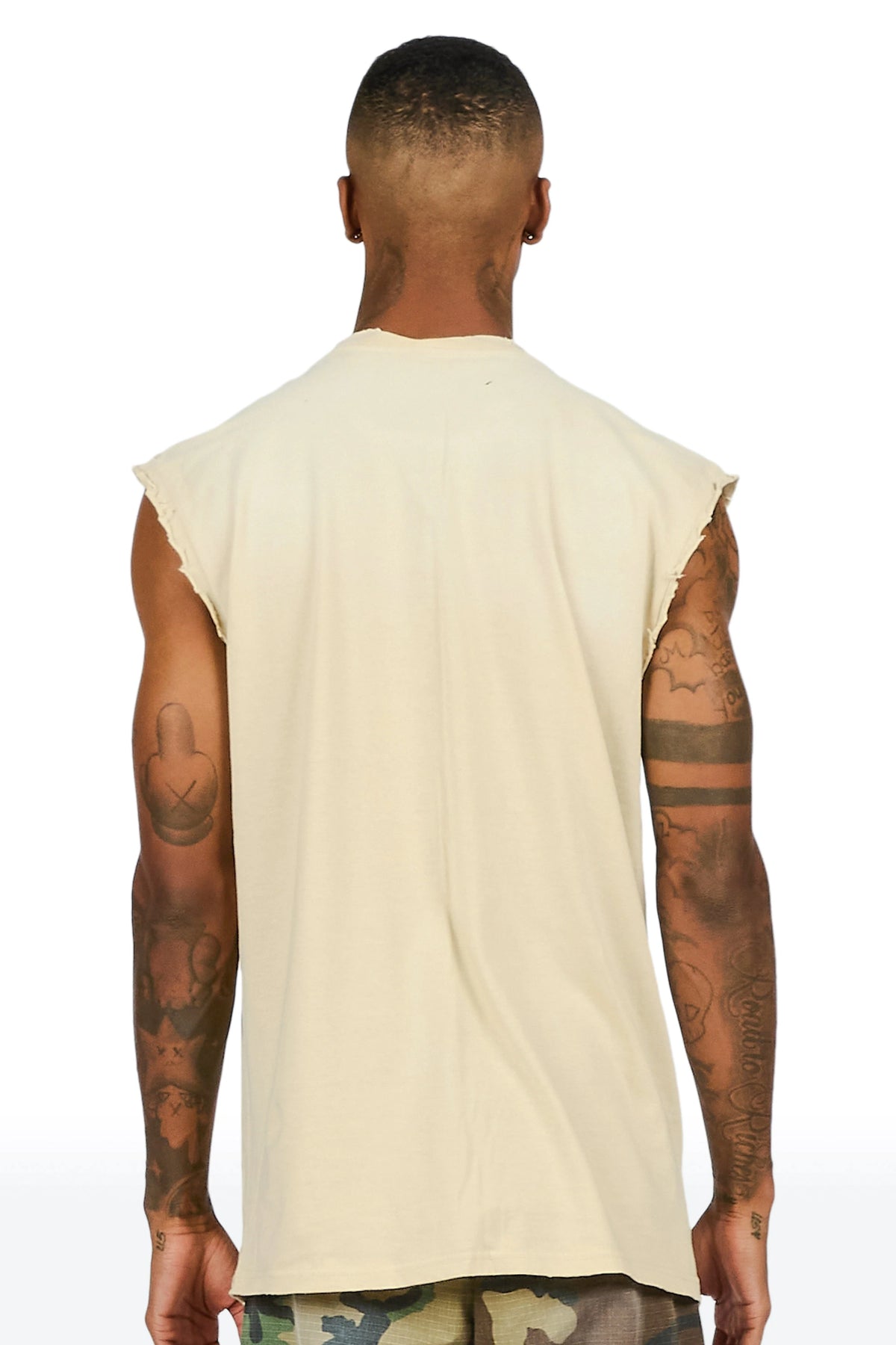 Dado Beige Oversized Cut Off T-Shirt