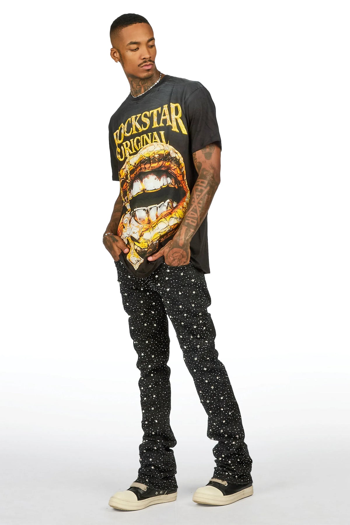 Glit Black/Silver Rhinestone Stacked Flare Jean