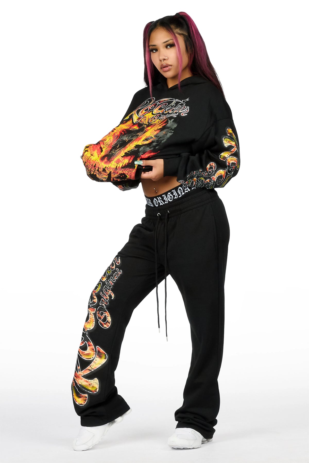 Taliyah Black Graphic Baggy Fit Track Set