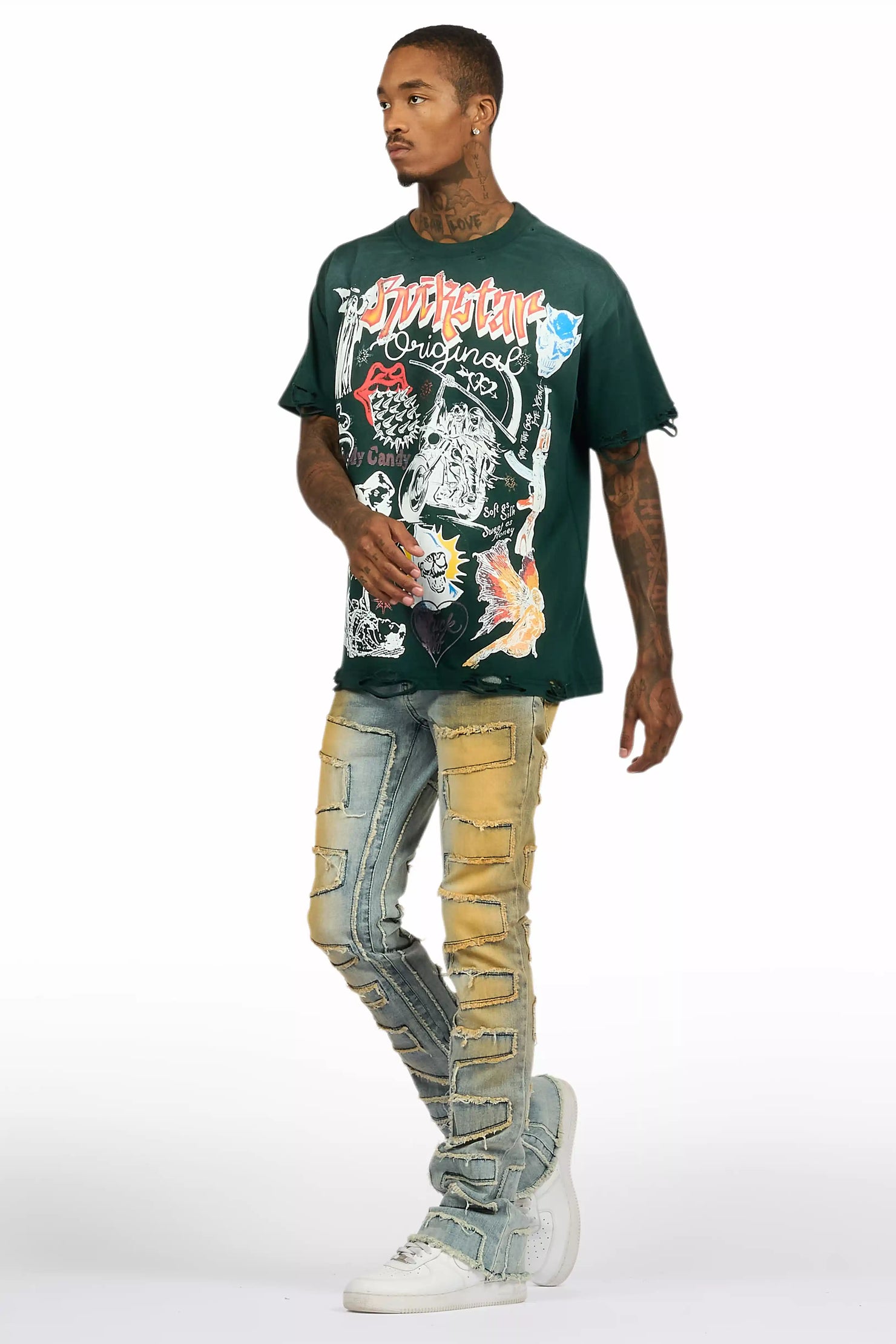 Shake Dirty Blue Stacked Flare Jean