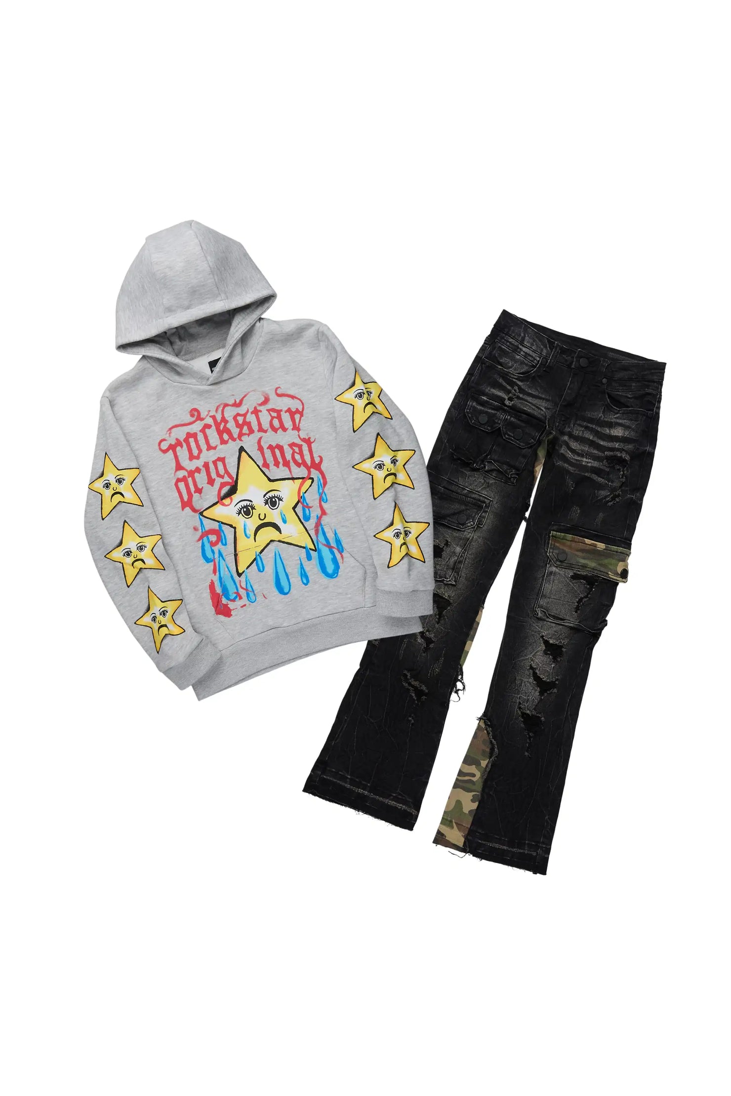 Boys Hardy Grey Hoodie & Zeta Black Stacked Jean Set