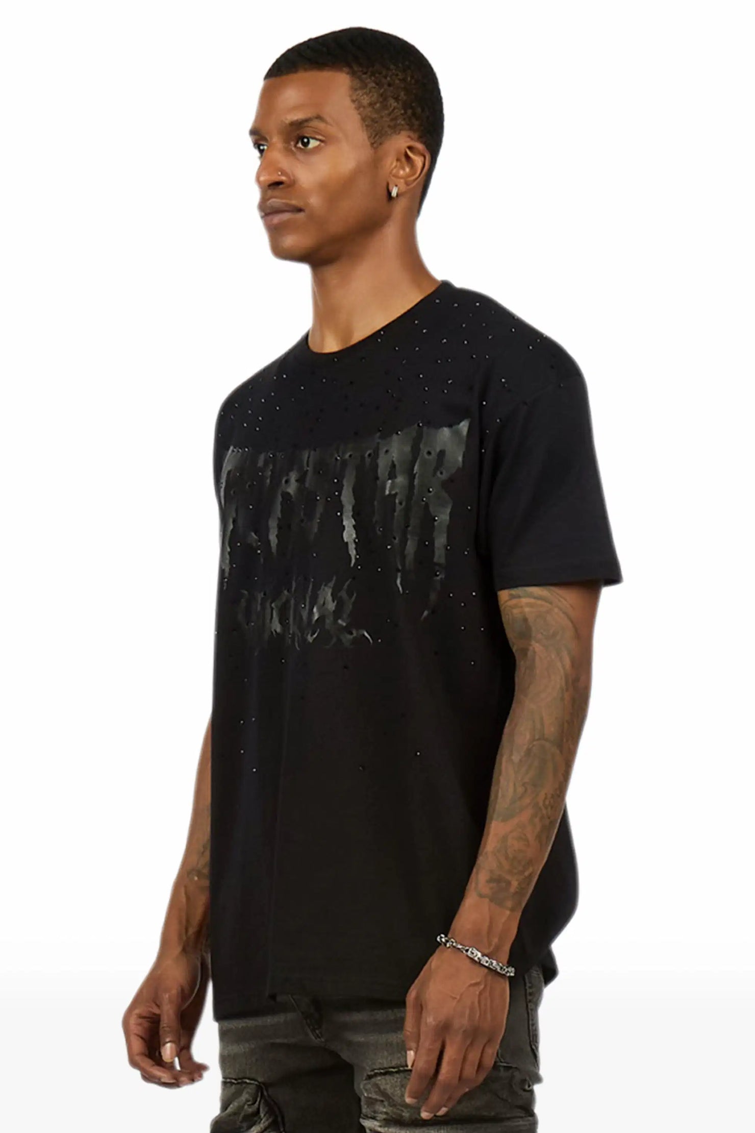 Andros 2.0 Black Rhinestone Oversized Graphic T-Shirt