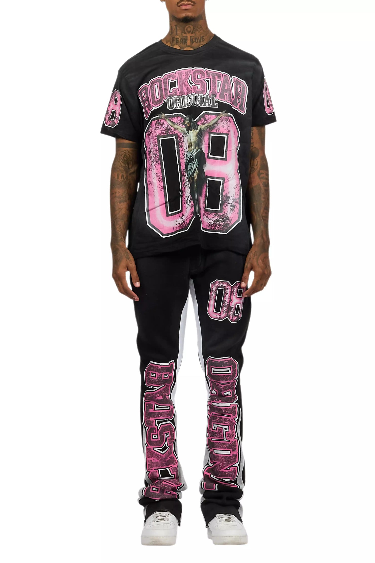 Fields Black/Pink T-Shirt/Stacked Flare Track Set