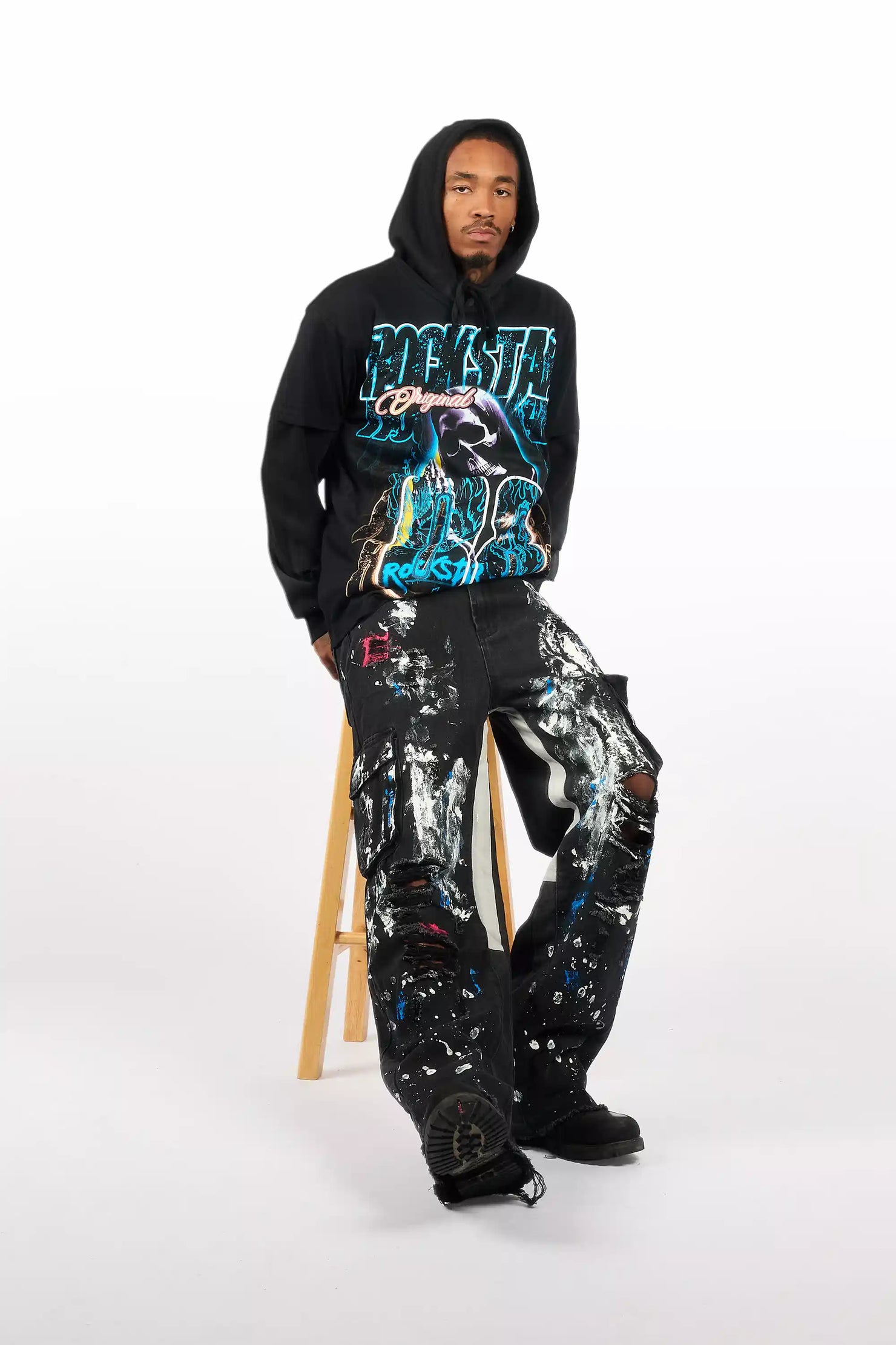 Kruz Black/Blue Oversized Graphic T-Shirt