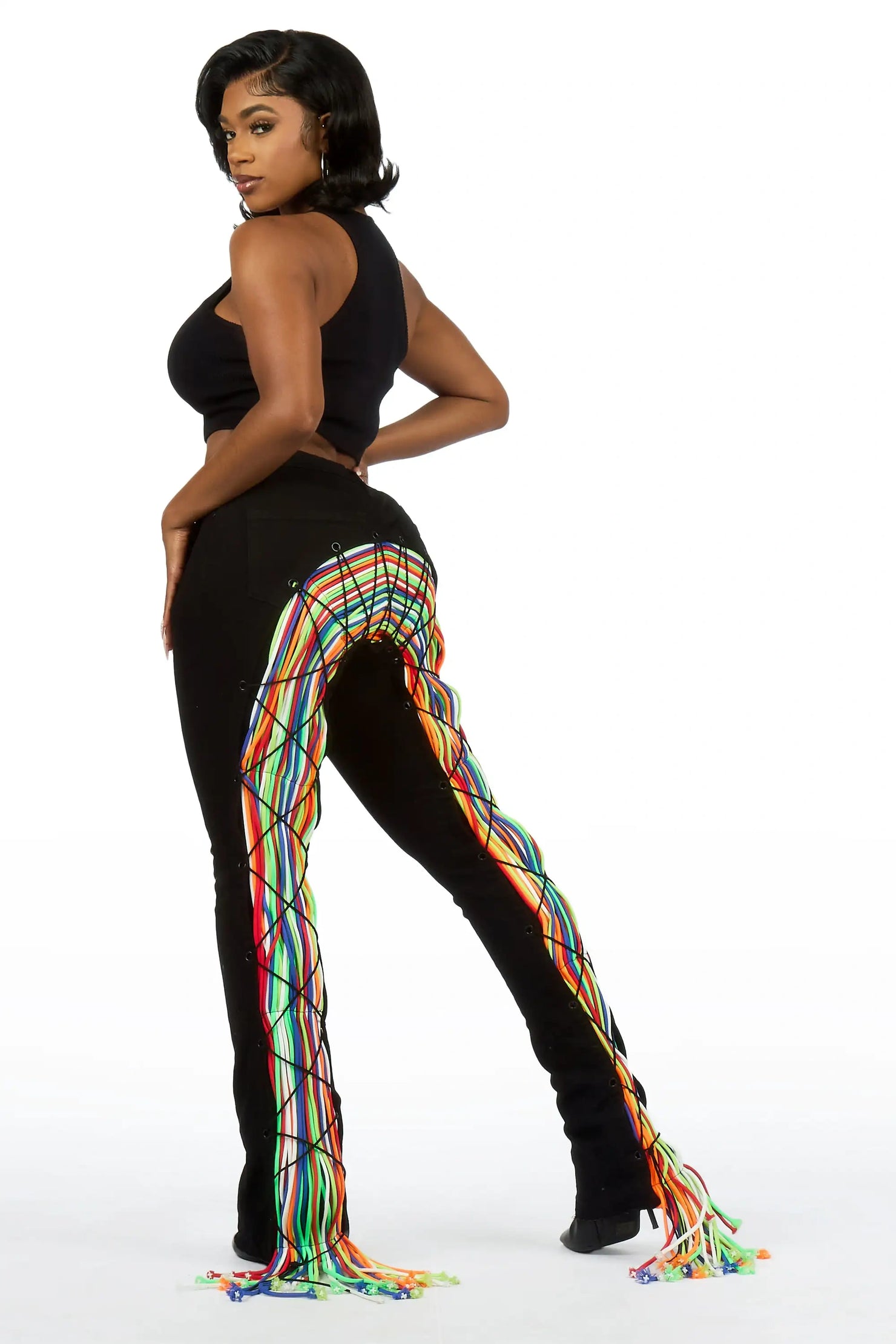 Ottiana Black/Multi Stacked Flare Jean
