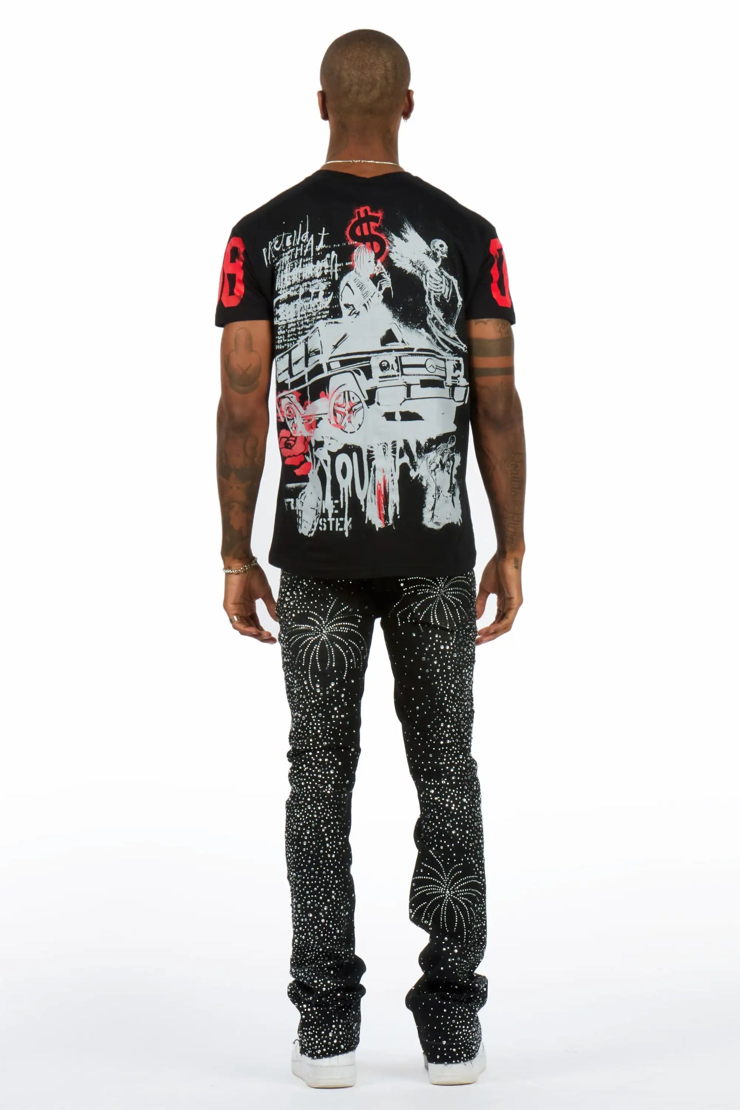 Raiden Dark Grey Rhinestone Stacked Fit Jean