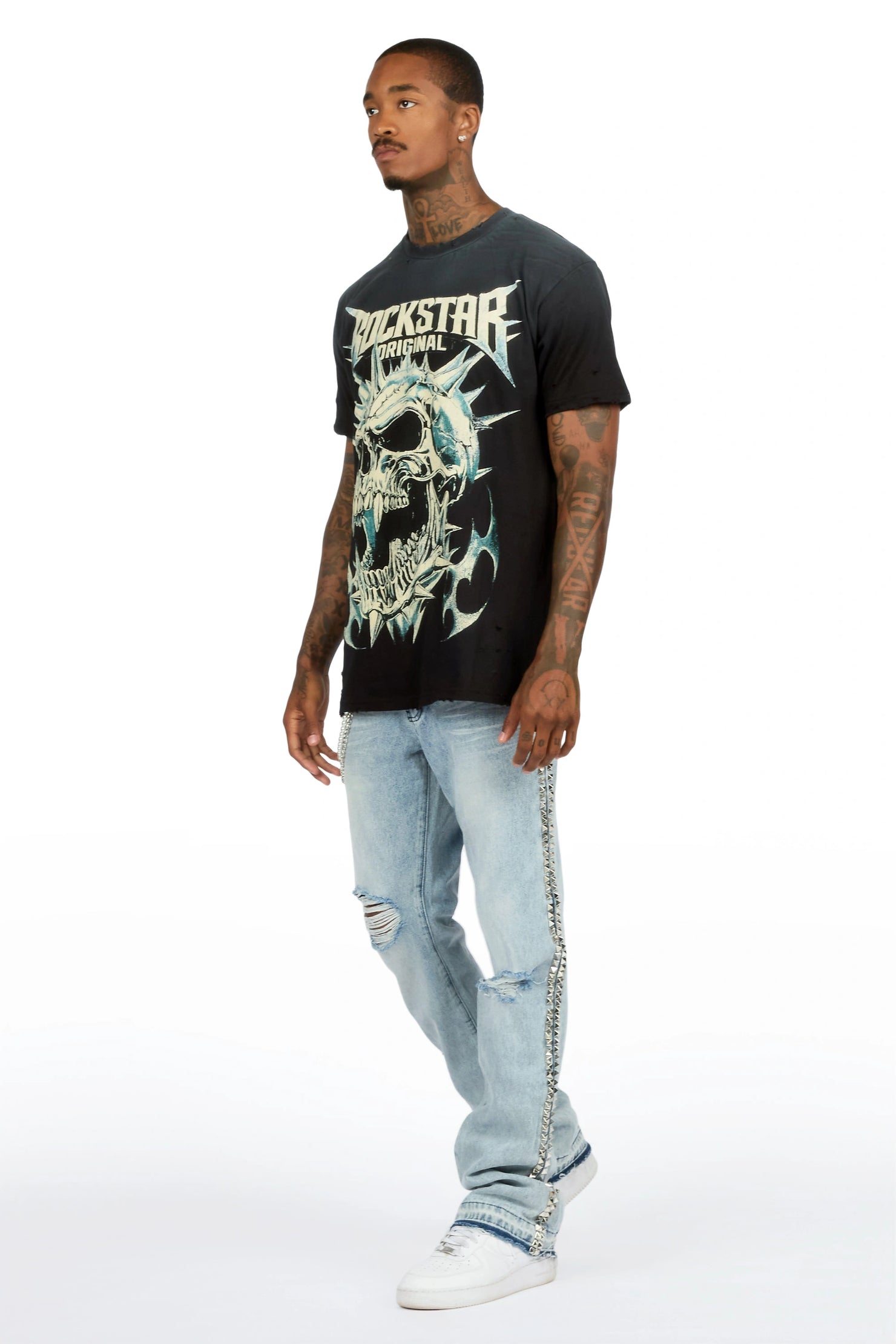 Tyce Light Blue Pearl Stacked Fit Jean