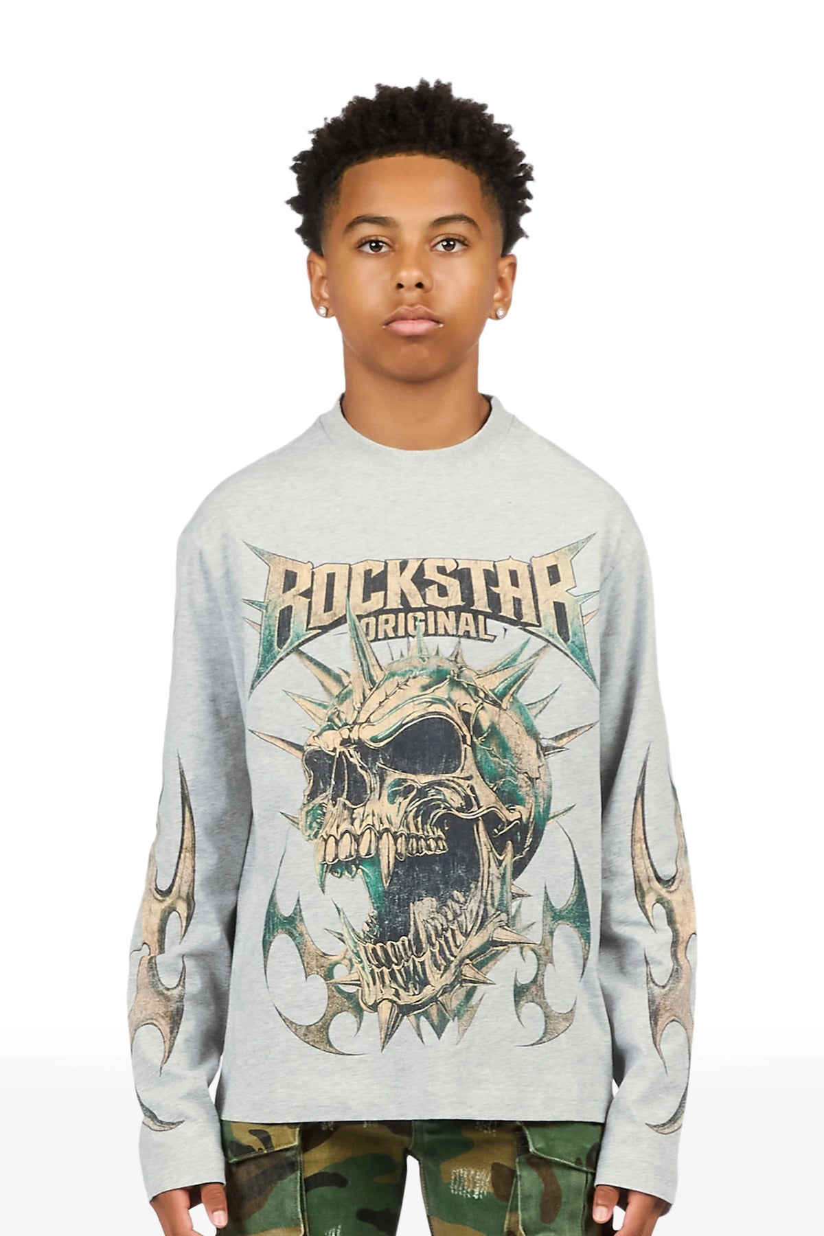 Boys Boos Heather Grey Long Sleeve Graphic T-Shirt
