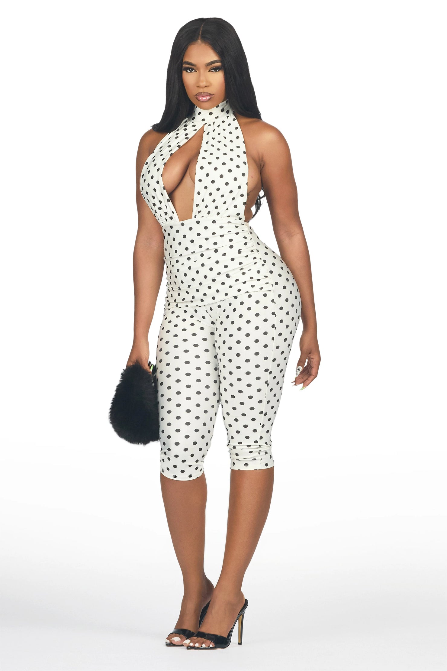 Dott-ed Ivory Polka Dot Capri Jumpsuit