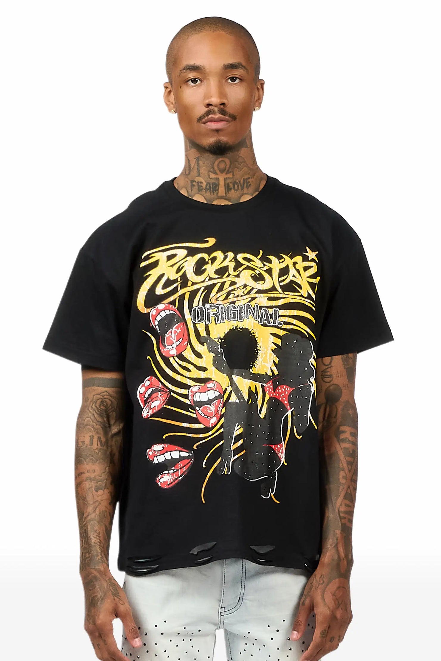 Rock n Roll Black Oversized Graphic T-Shirt