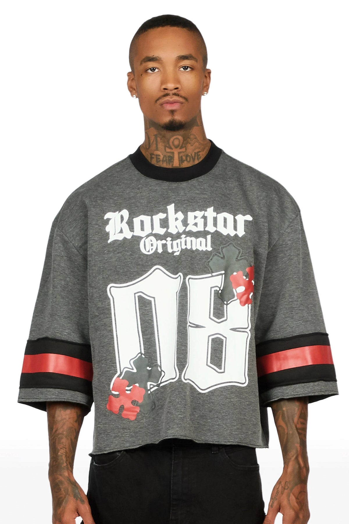 Bracken Dark Grey 3/4 Sleeve Boxy Crop Tee