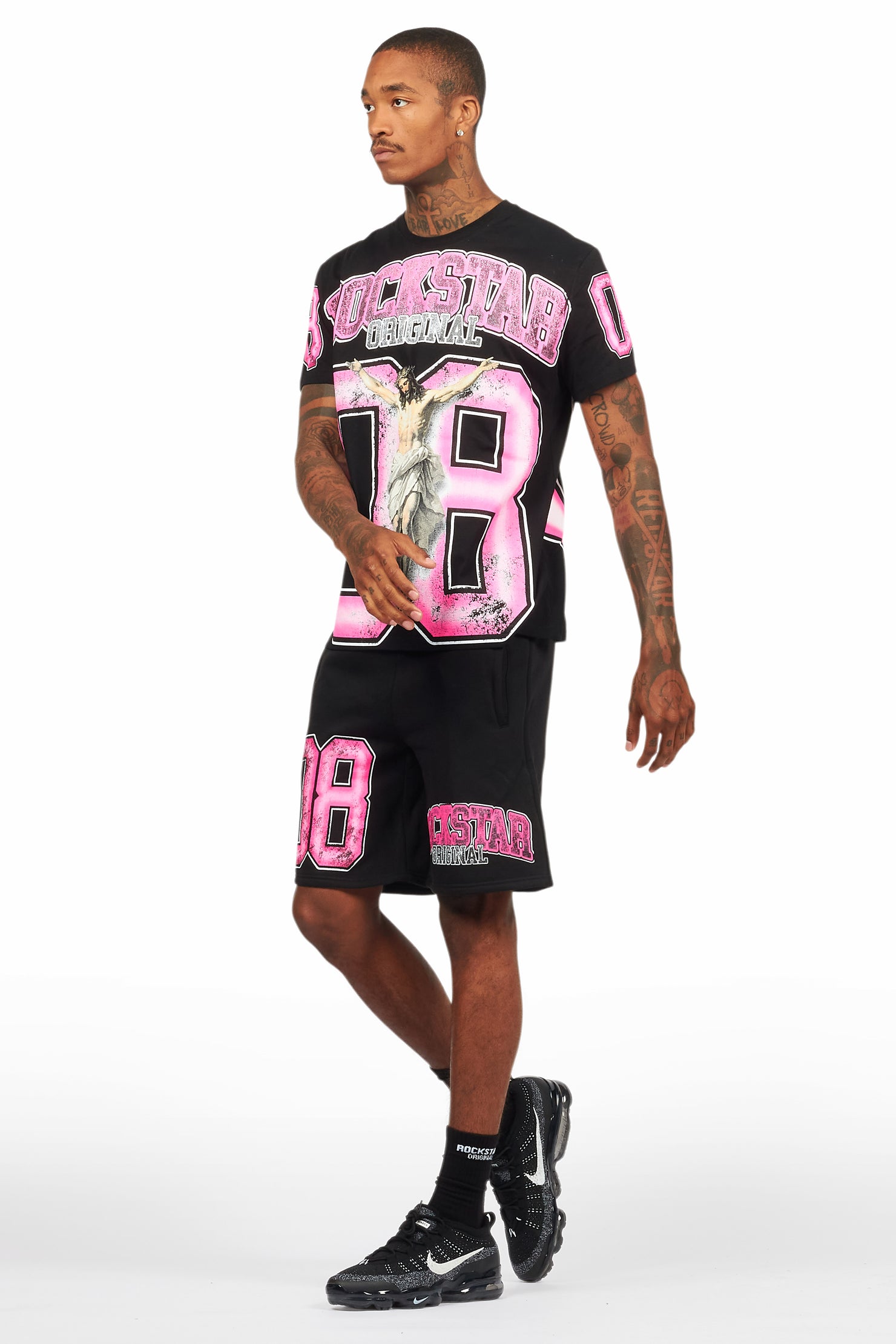 Fields Black/Pink T-Shirt Short Set