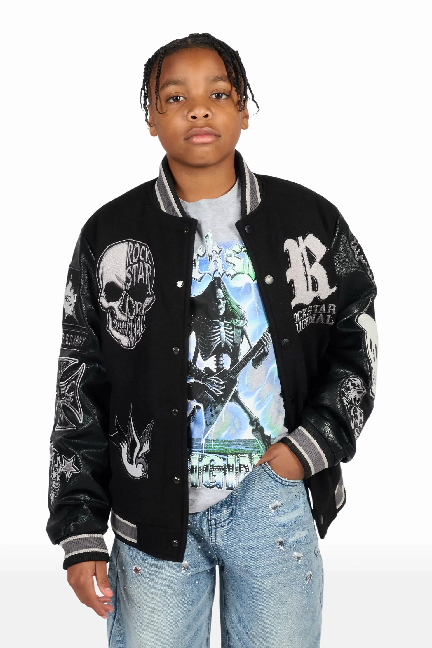 Boys Cavo Black Varsity Jacket