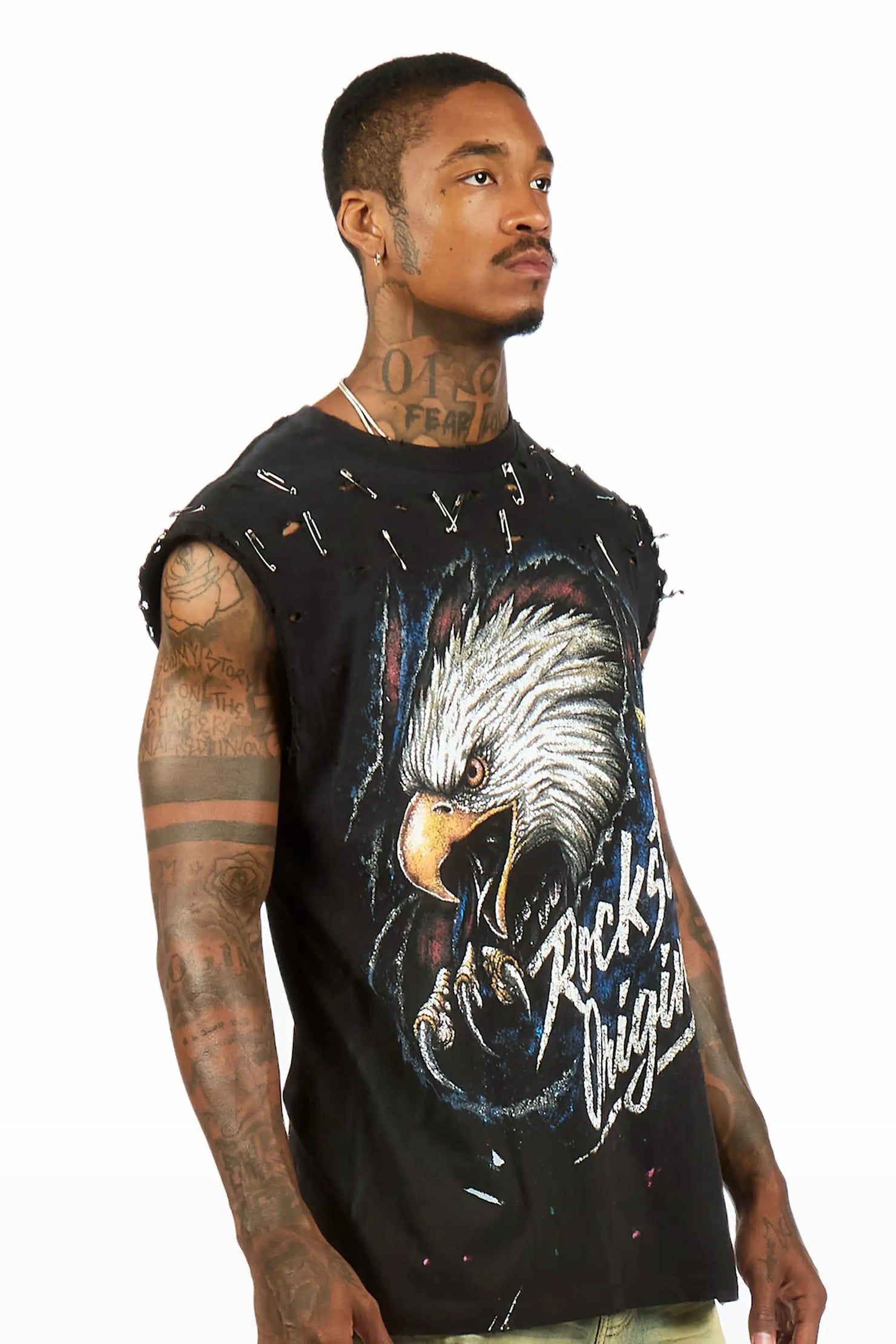 Kartal Black Oversized Cut Sleeve T-Shirt