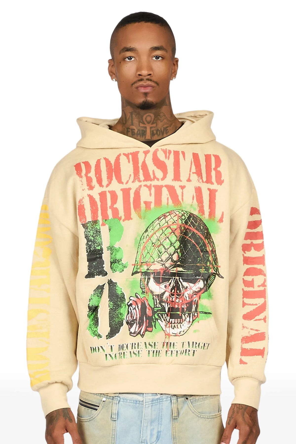 Kilshot Romance Beige Distressed Graphic Hoodie