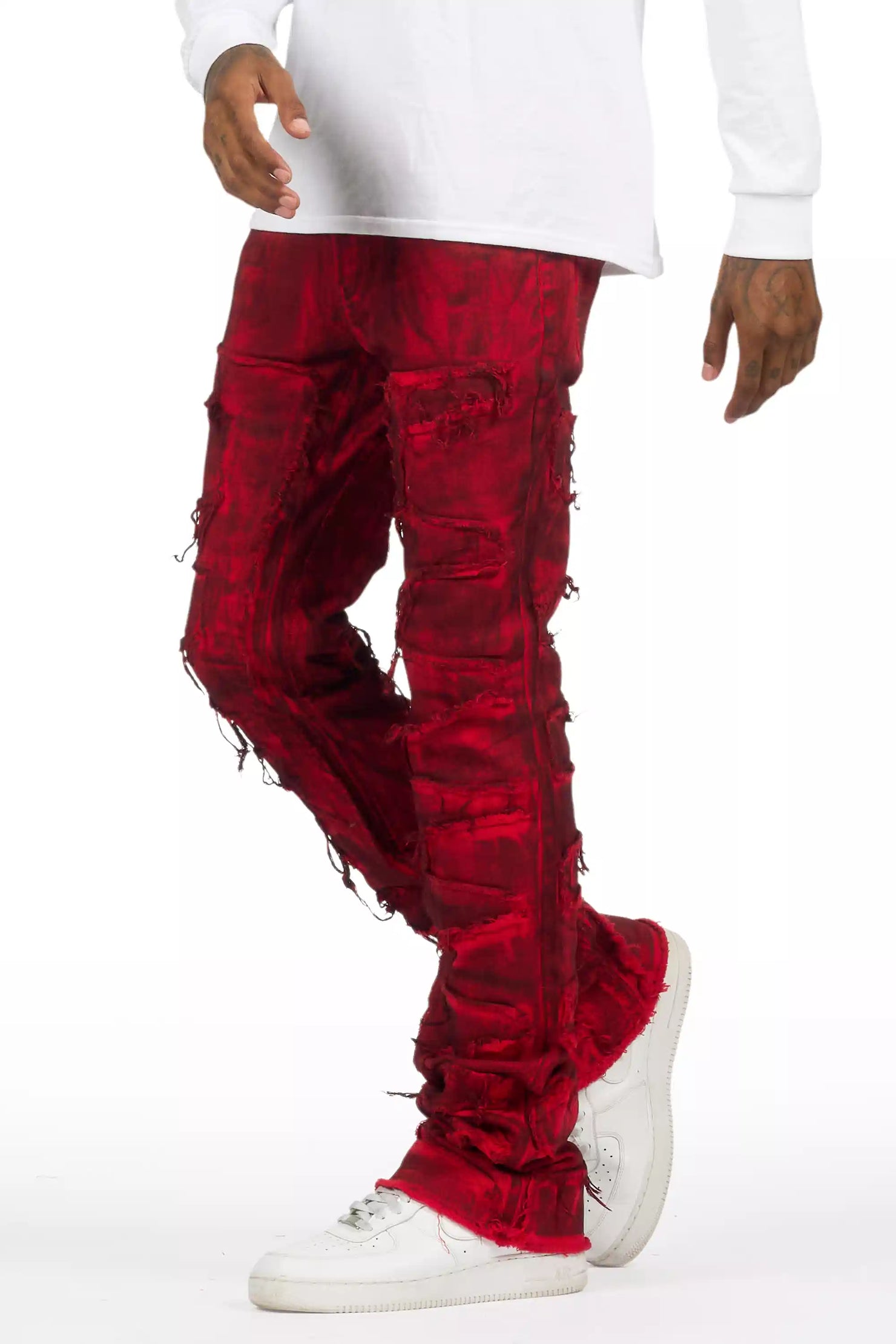 Shake Red Oil Wash Stacked Flare Jean