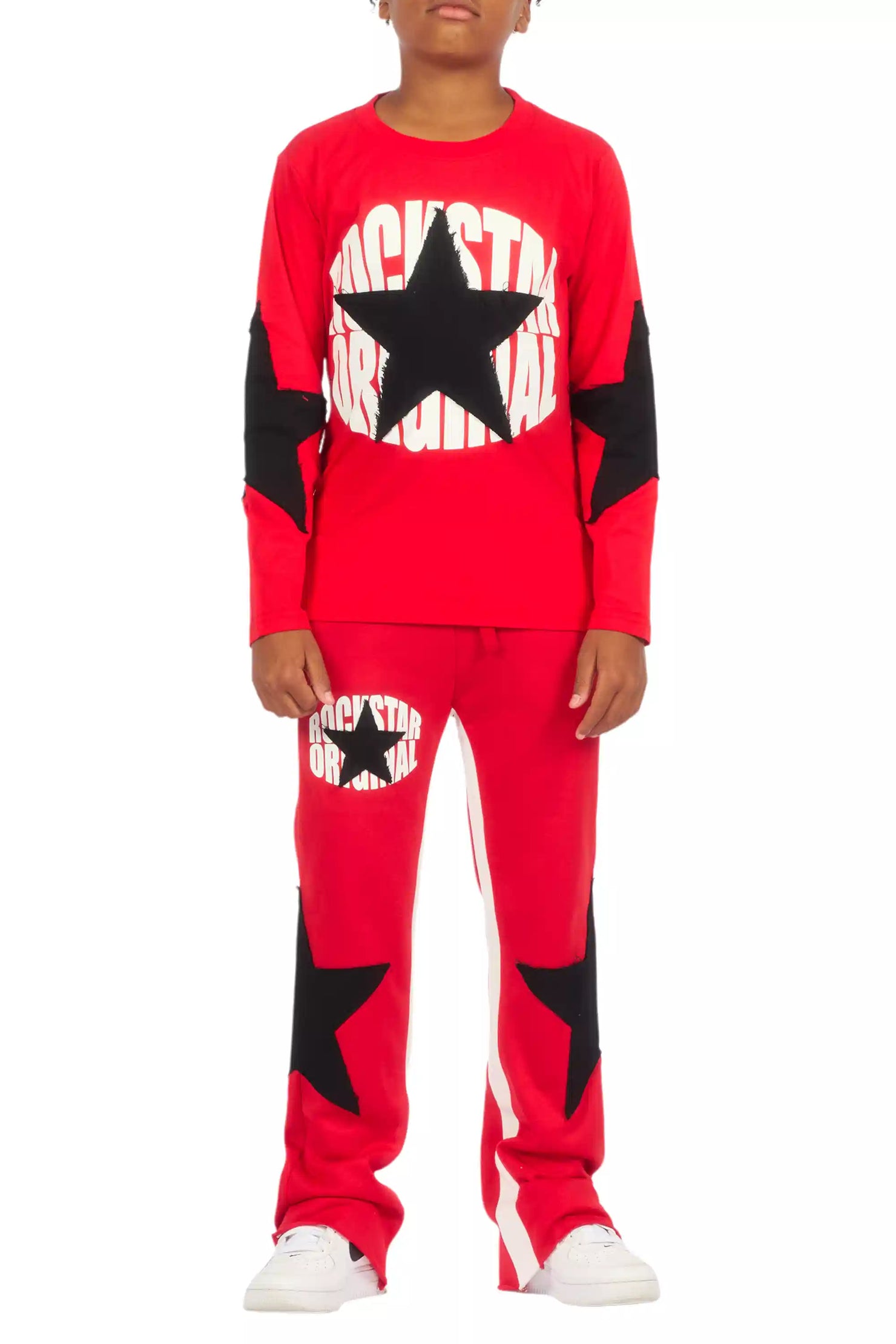 Boys States Red/Black Long Sleeve T-Shirt Track Set