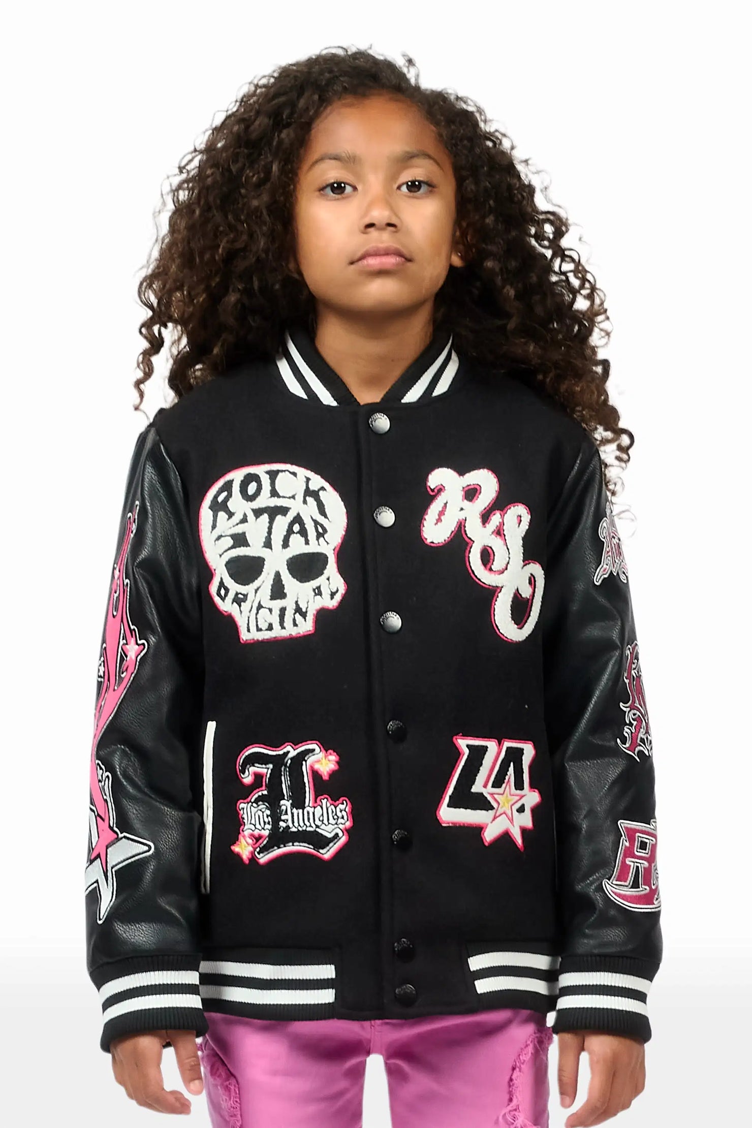 Girls Jermika Black Oversized Varsity Jacket