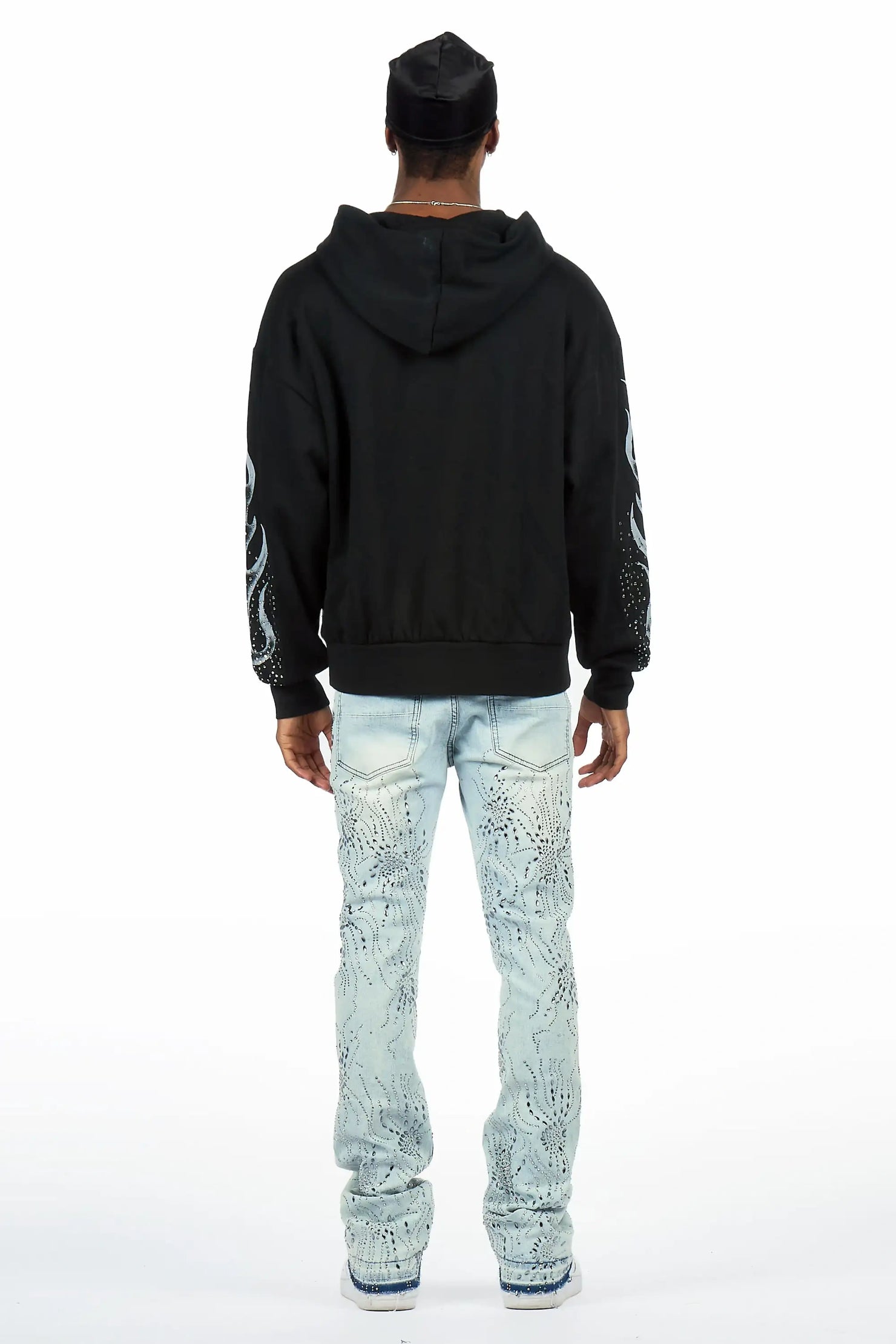 Izai Light Blue Rhinestone Stacked Fit Jean