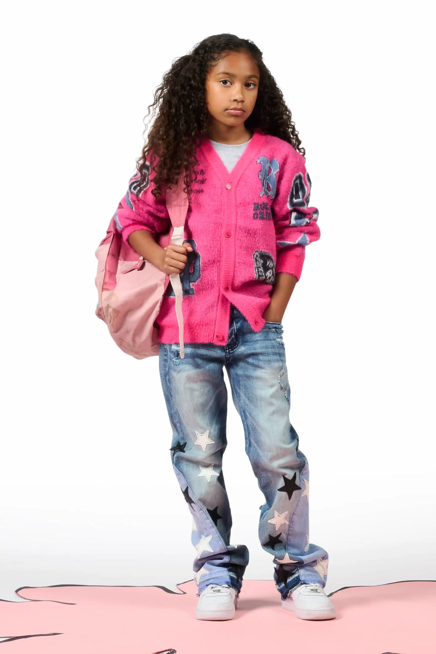 Girls Delling Pink Mohair Knit Cardigan