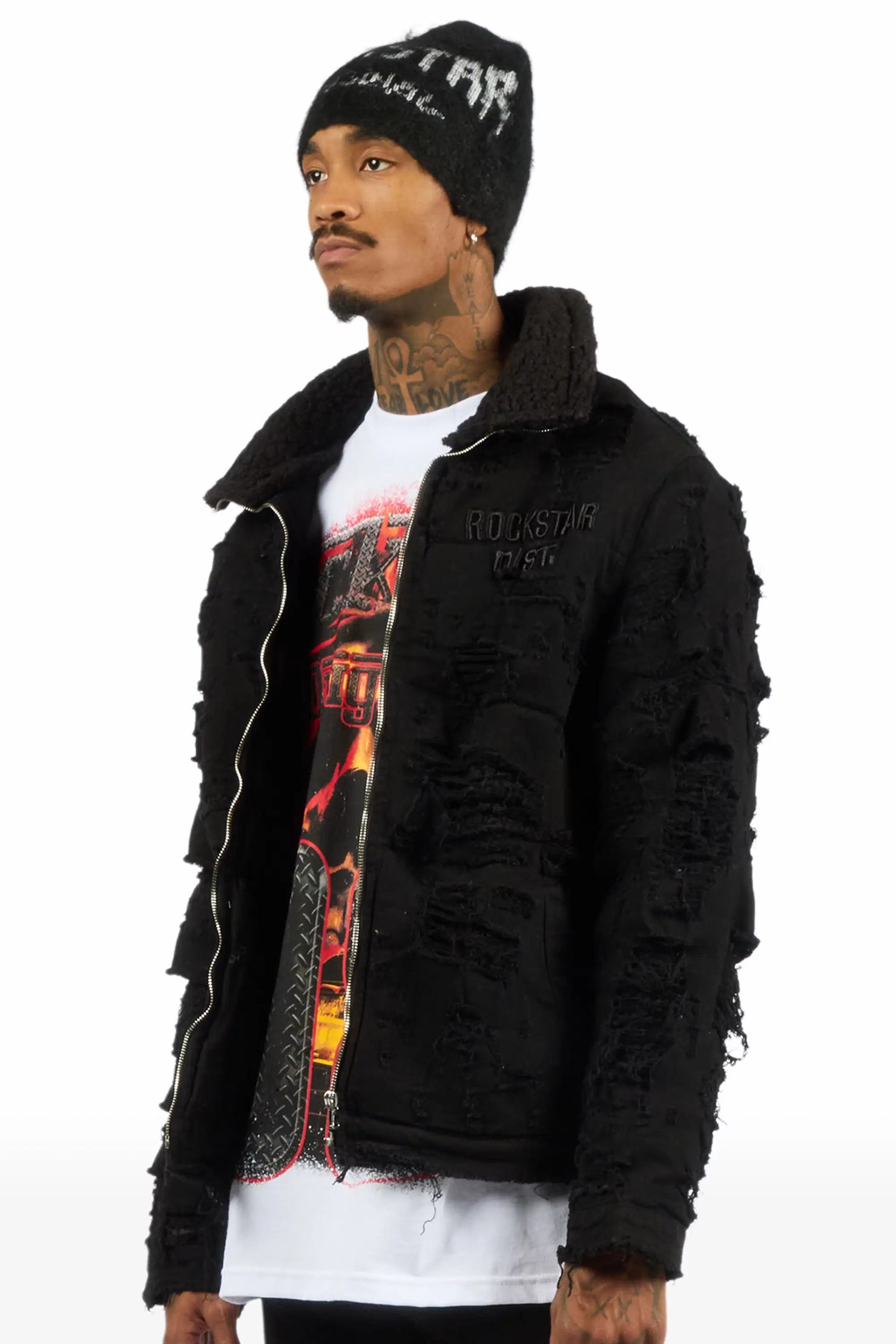 Faro Black/Black Denim Sherpa Puffer Jacket