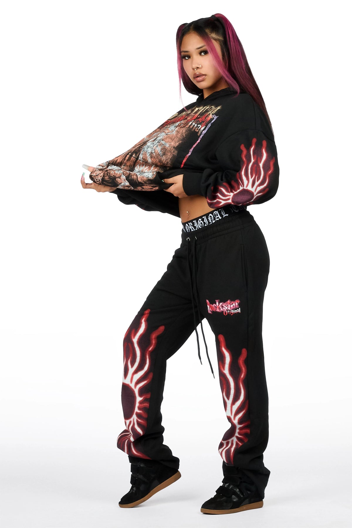 Xandria Black/Red Graphic Baggy Fit Track Set