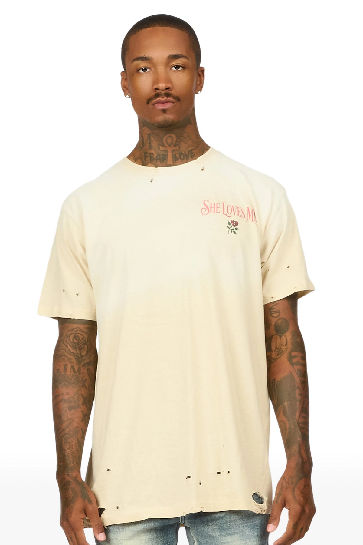 Jalen Beige Oversized Graphic T-Shirt