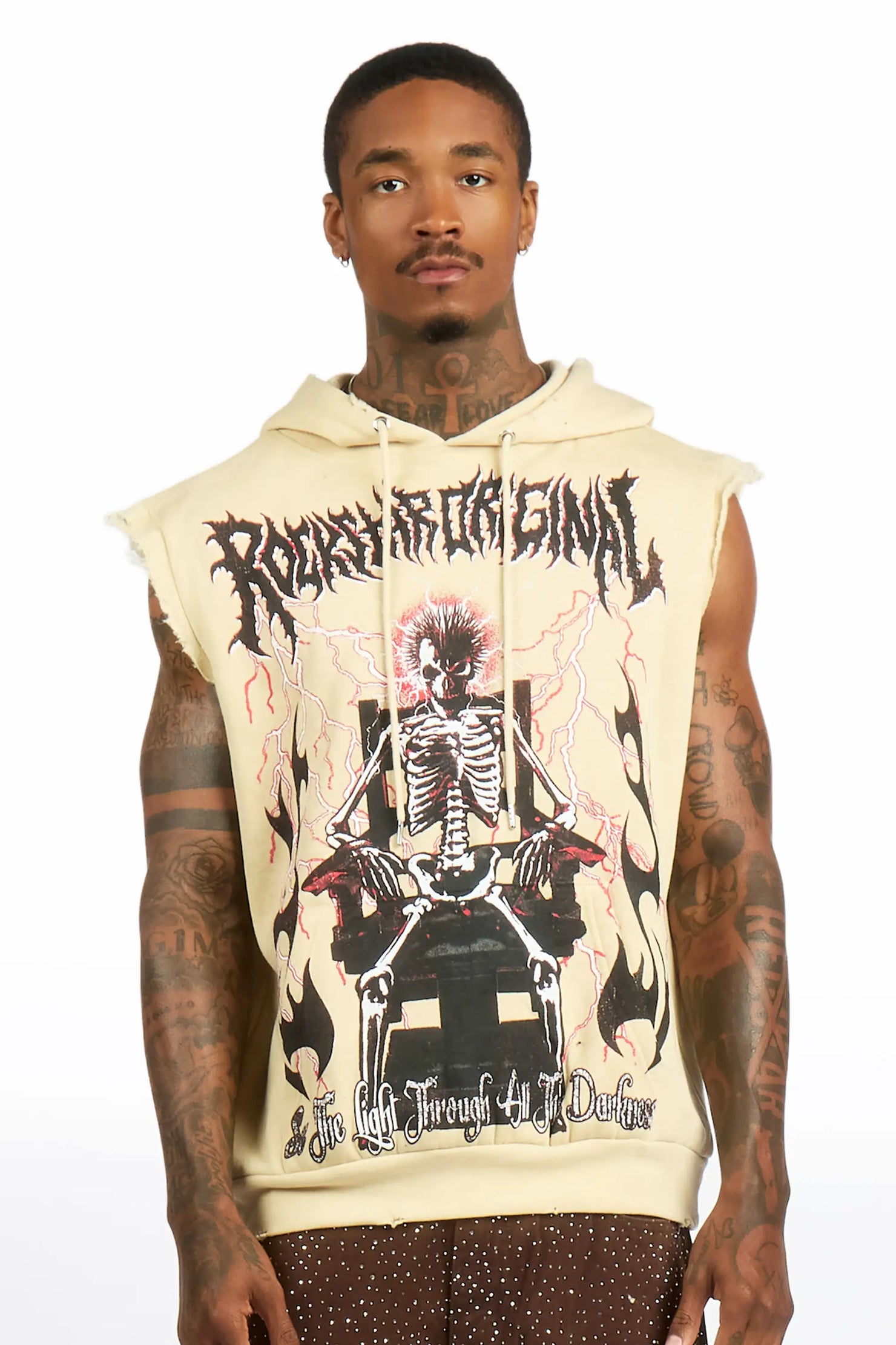 Deathrow 2.0 Beige Cut Sleeve Hoodie