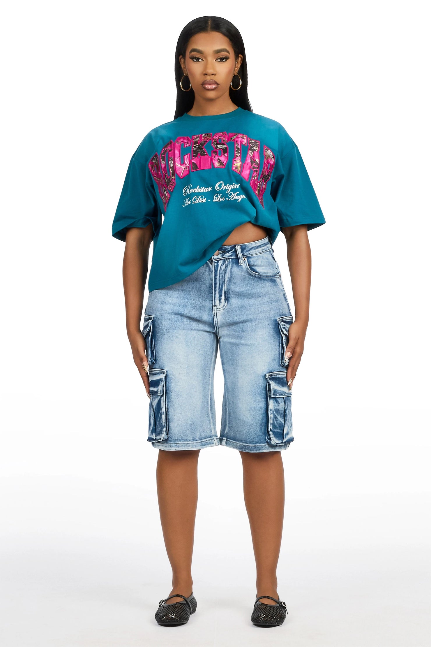Leyna Navy Boxy Crop Tee Shirt