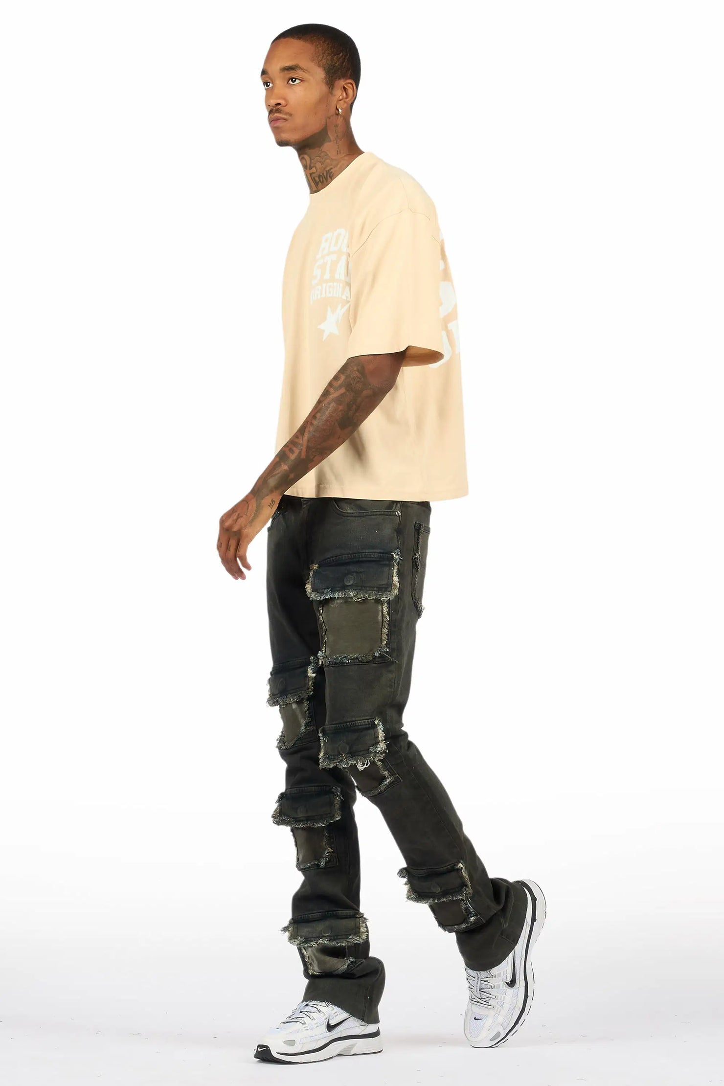 Petrus Blue Oil Wash Stacked Flare Jean