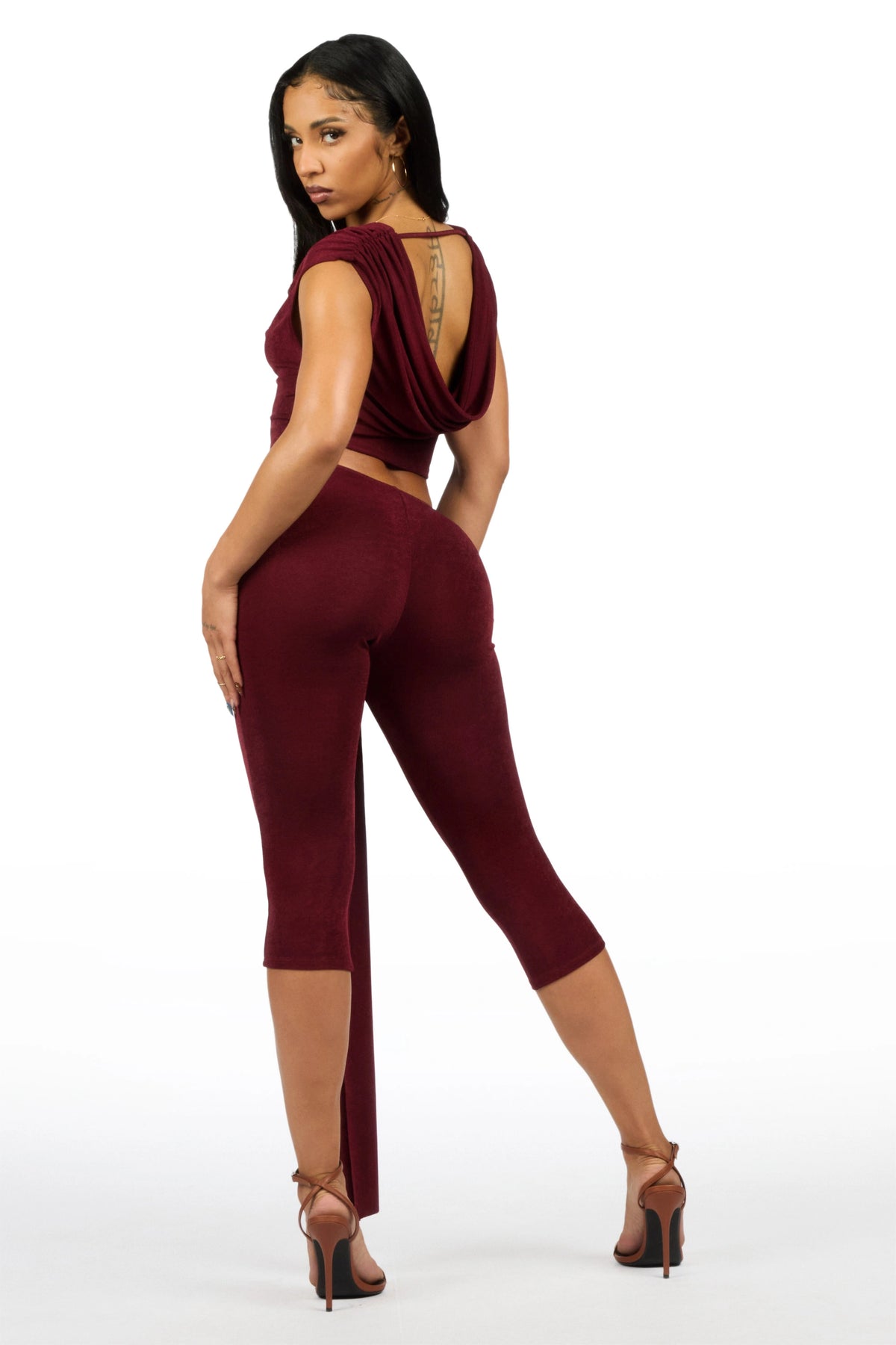 Tie-front V-front Burgundy Capri Set