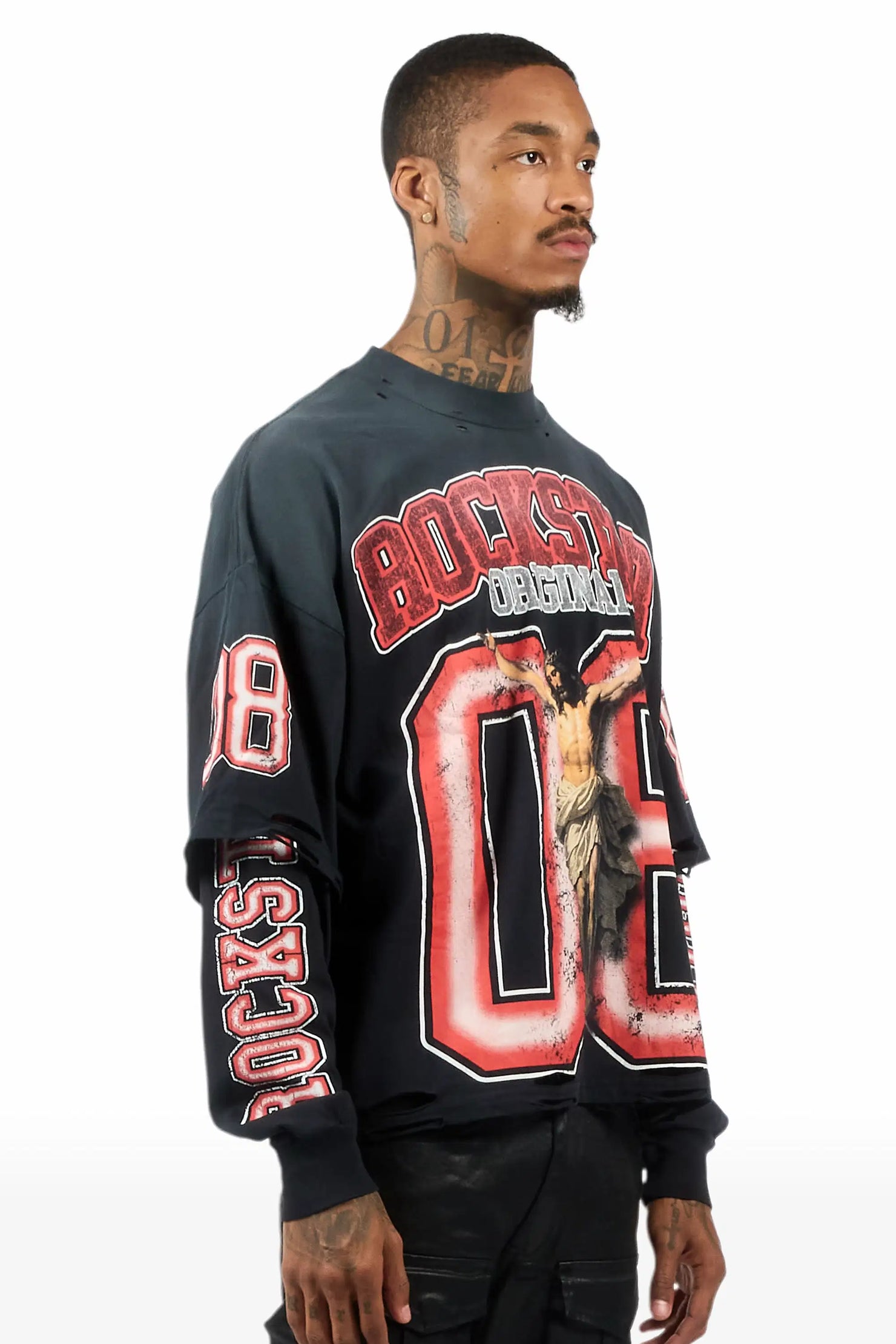 Fields Black/Red Double Layer Long Sleeve Graphic T-Shirt