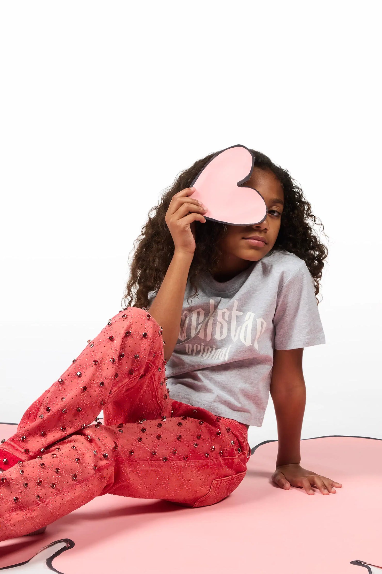 Girls Glit Red Rhinestone Stacked Flare Jean