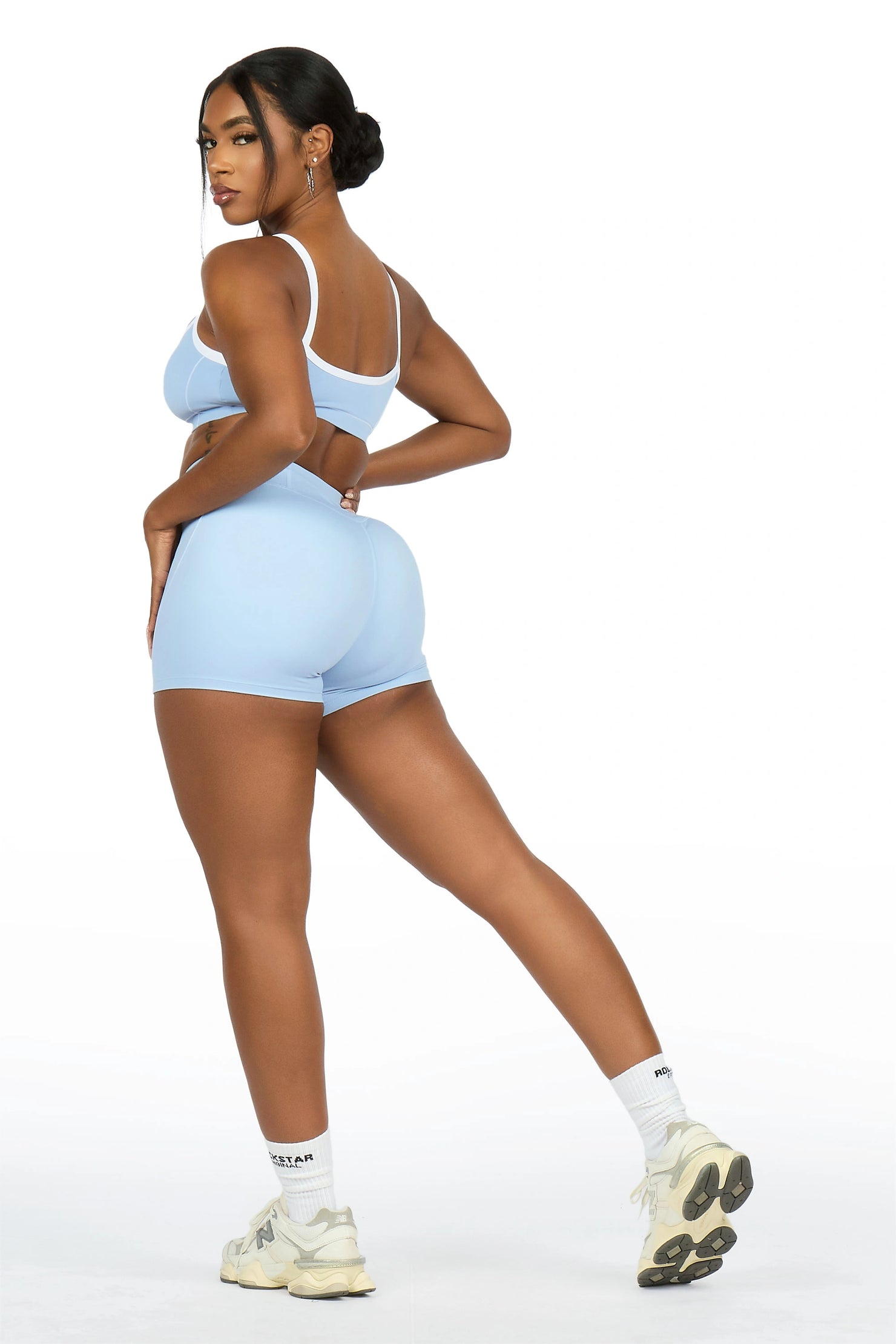 Afshana Light Blue Tank Active Bike Short Set