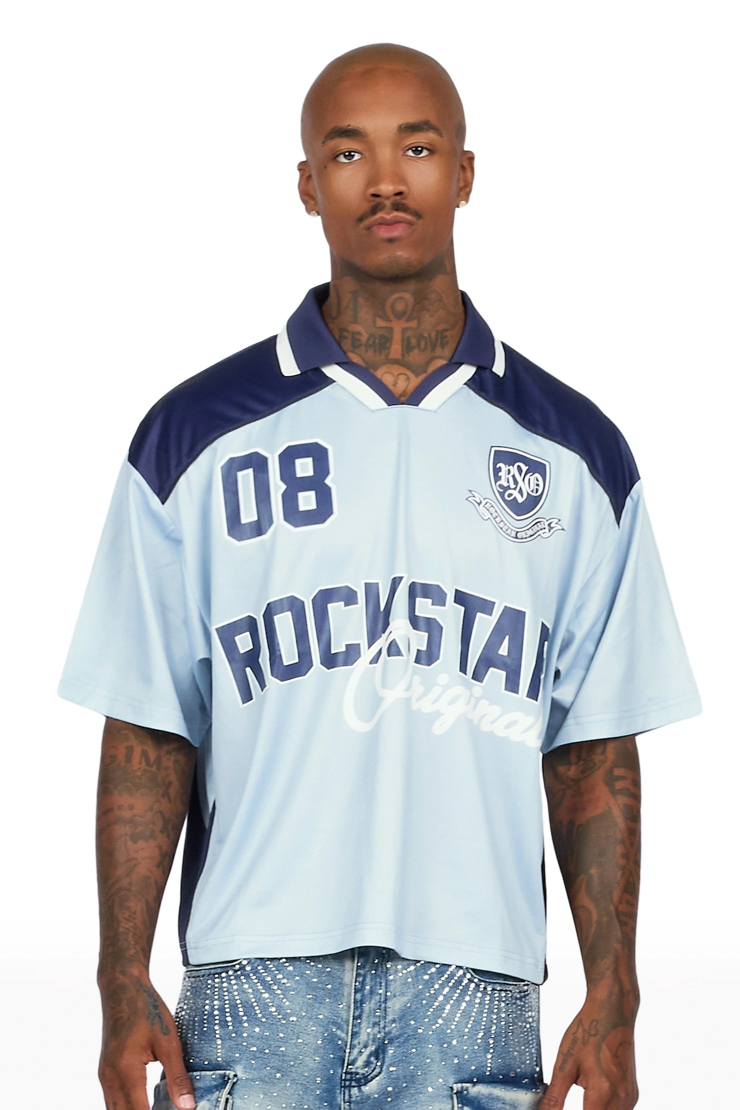 Roche Light Blue World Soccer Inspired Graphic Jersey