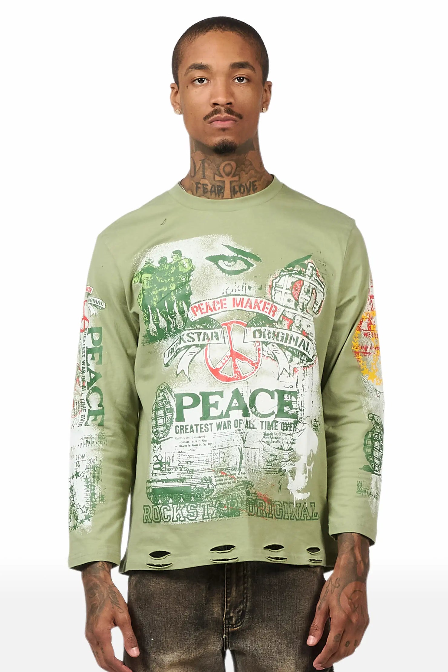 Saeko Olive Long Sleeve Graphic T-Shirt