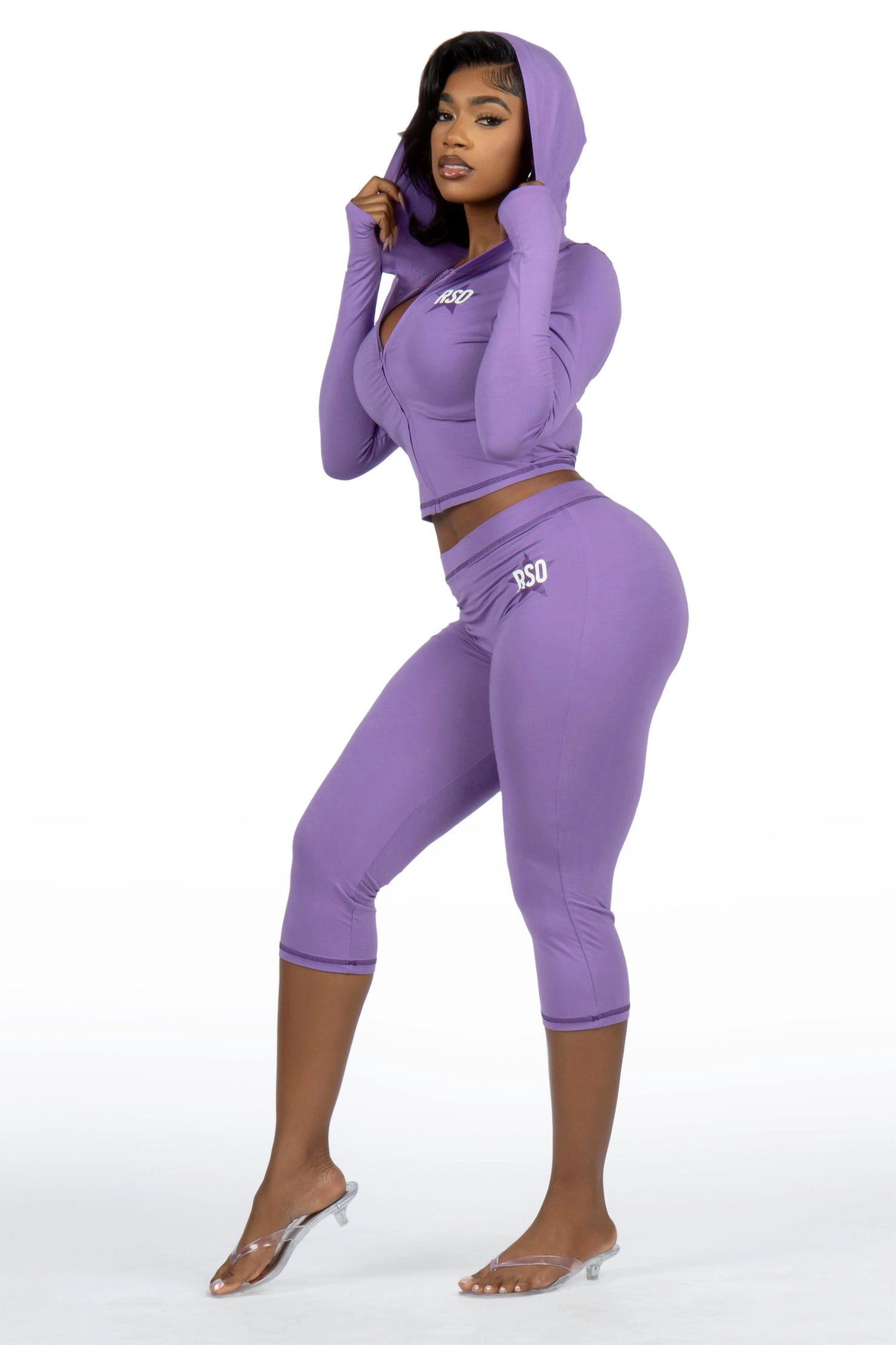 Sharina Purple Zip Up Capri Set