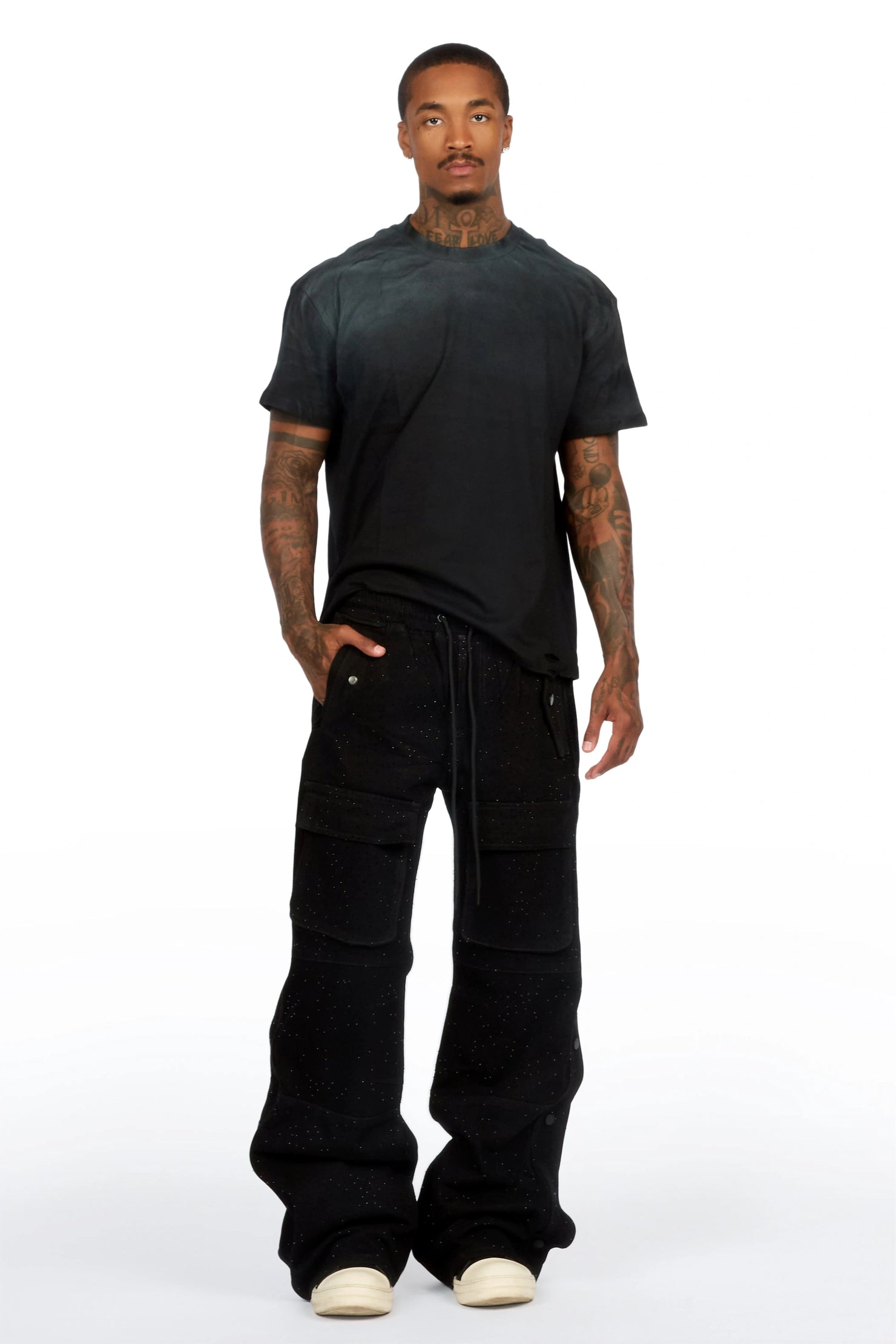 Yuri Black Rhinestone Baggy Fit Jean