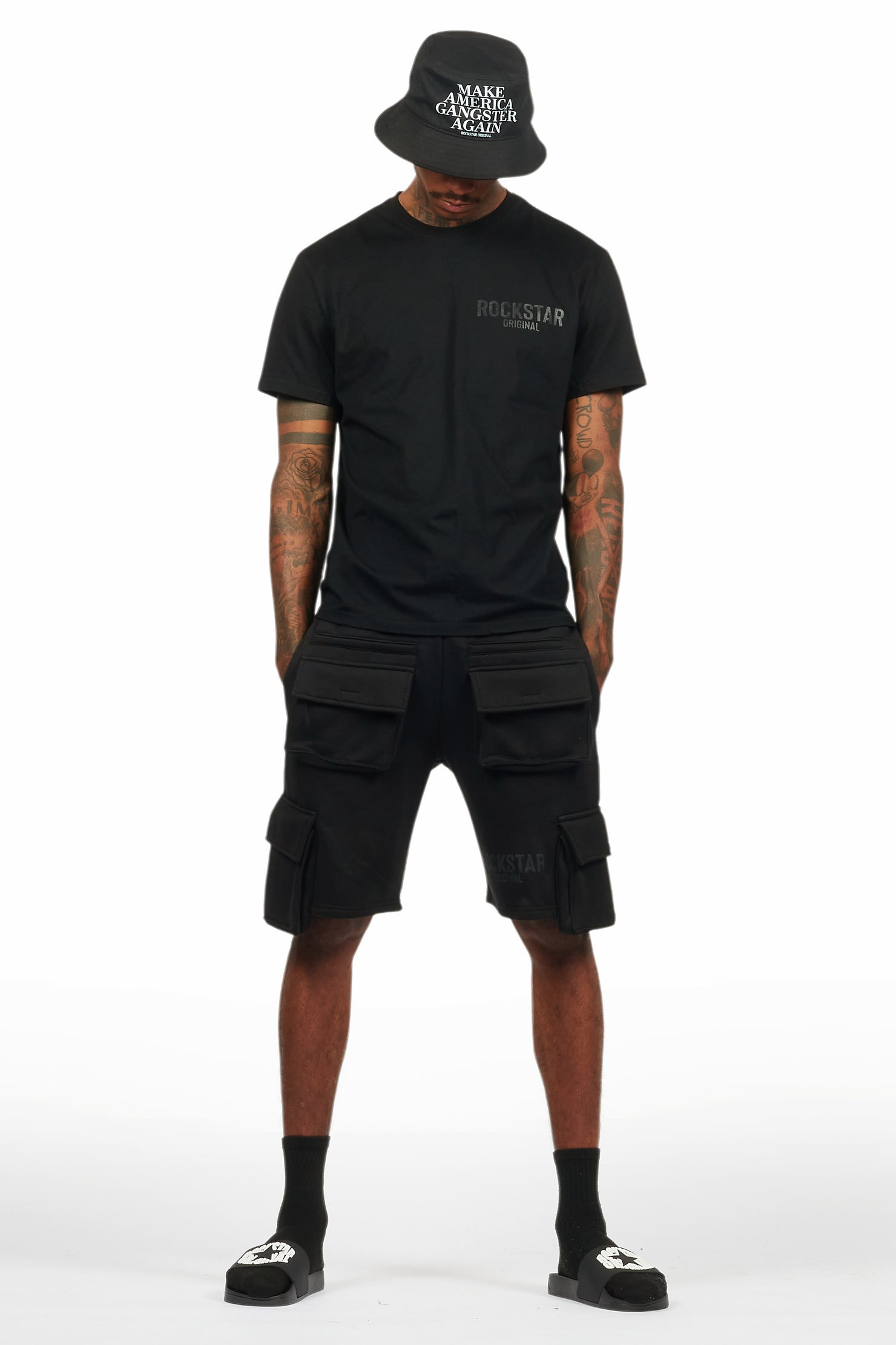 Sana Black/Black T-Shirt Cargo Shorts Set