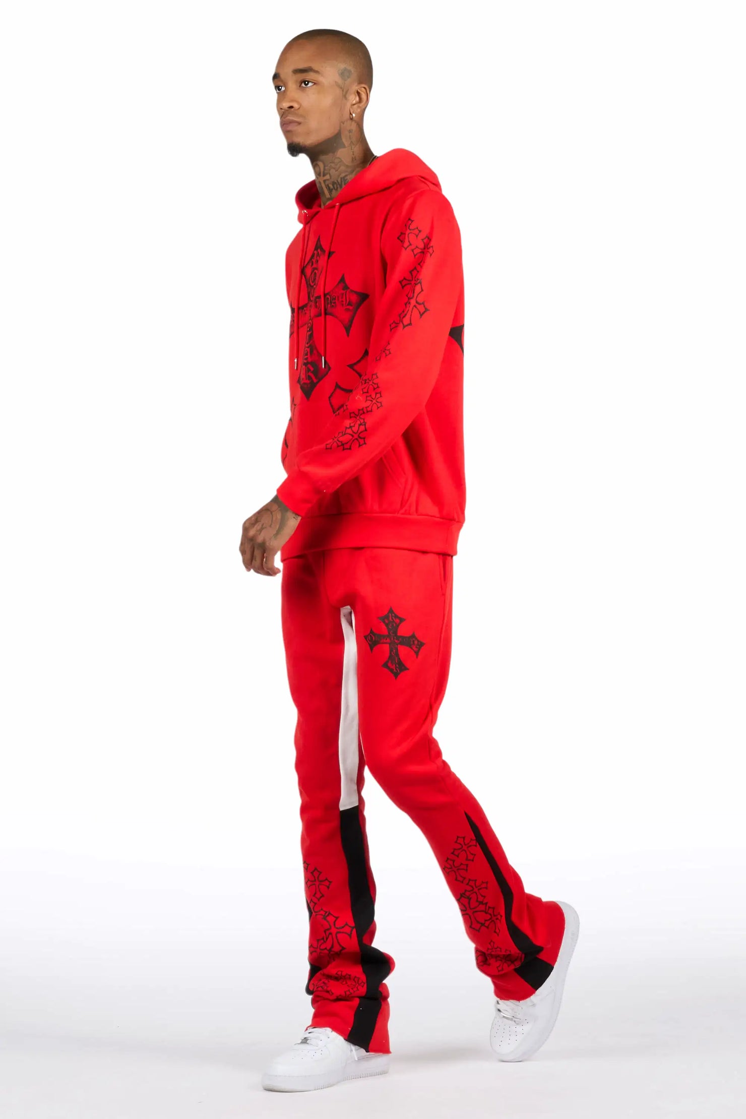 Marzion Red/Black Hoodie/Stacked Flare Track Set