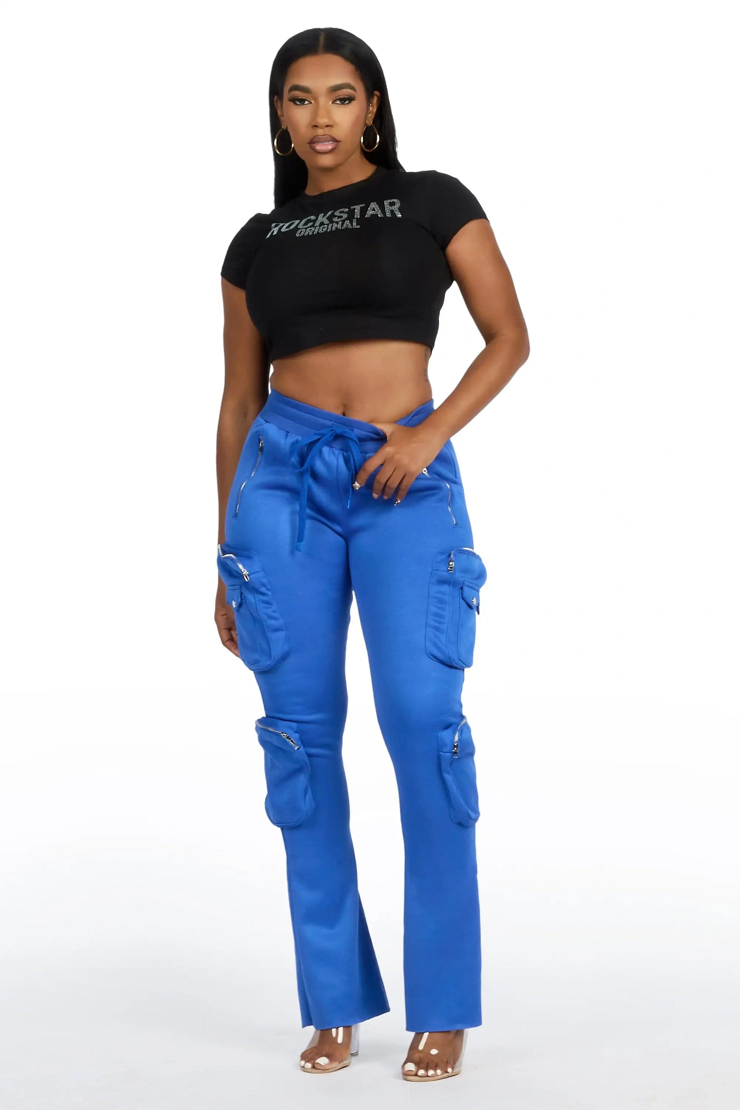 Cheronnie Royal Blue Cargo Stacked Track Pant