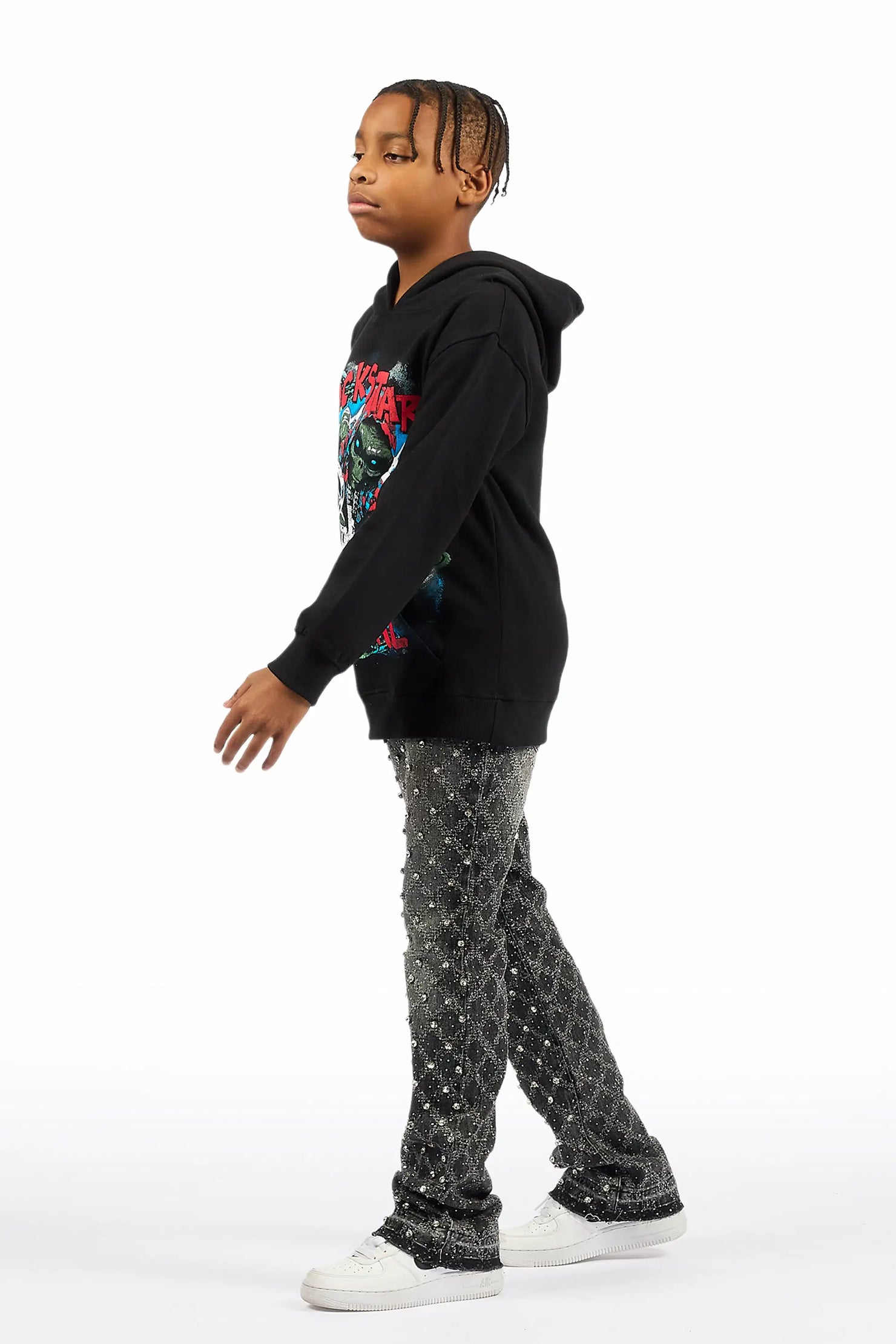 Boys Glit Grey Rhinestone Stacked Flare Jean