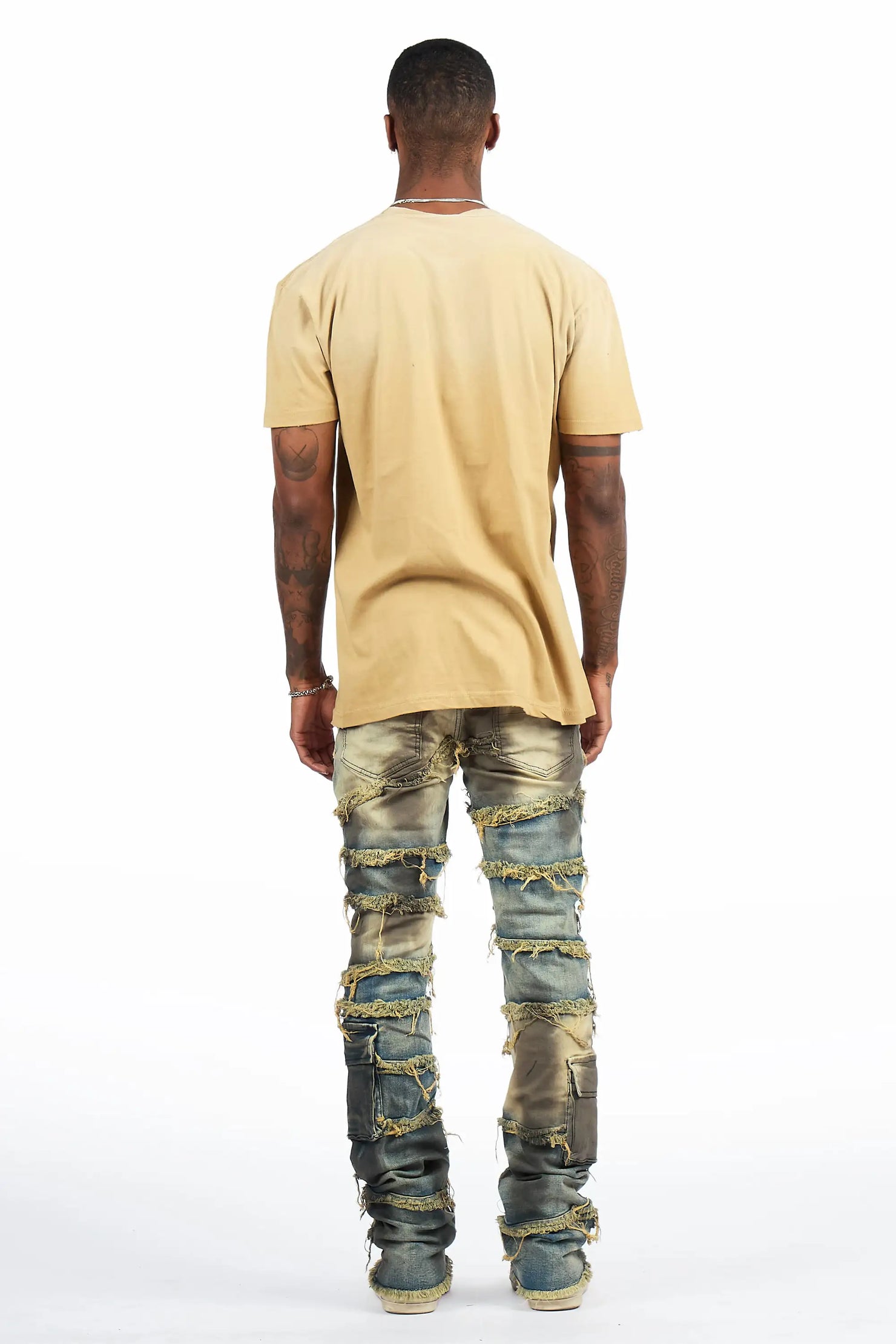Yves Blue Stacked Flare Cargo Jean