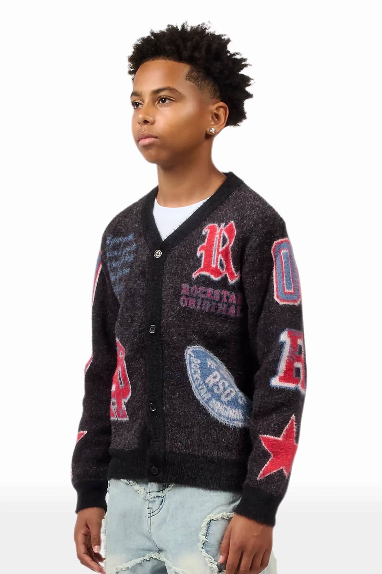 Boys Delling Black Mohair Knit Cardigan