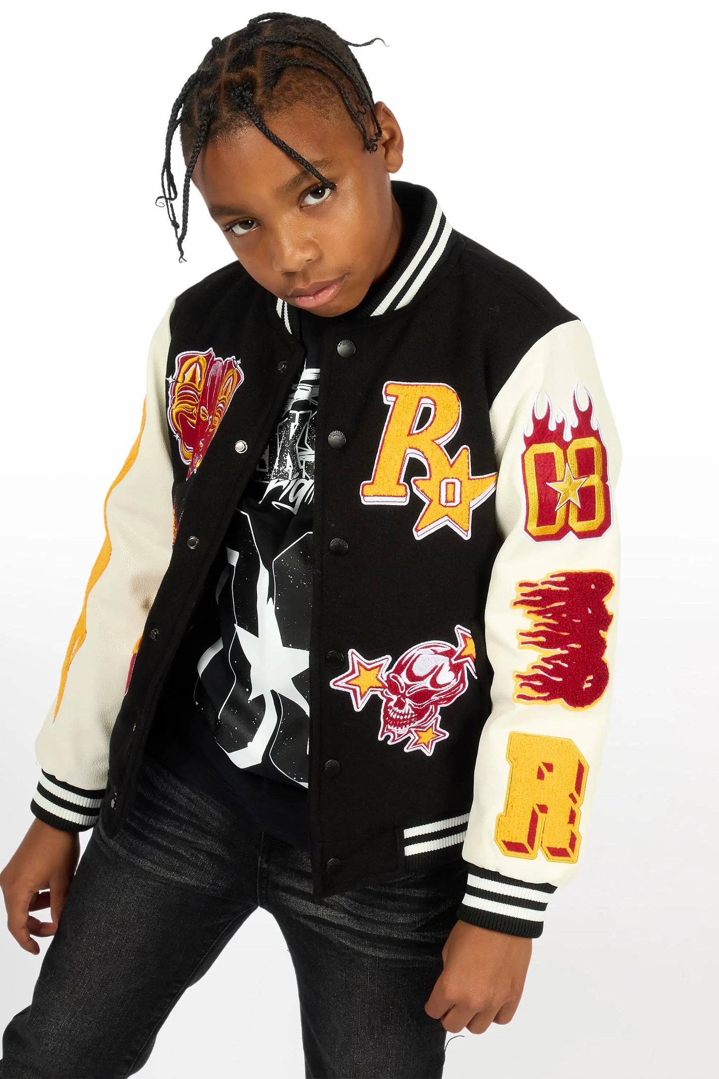 Boys Fio 2.0 Black/White Varsity Jacket