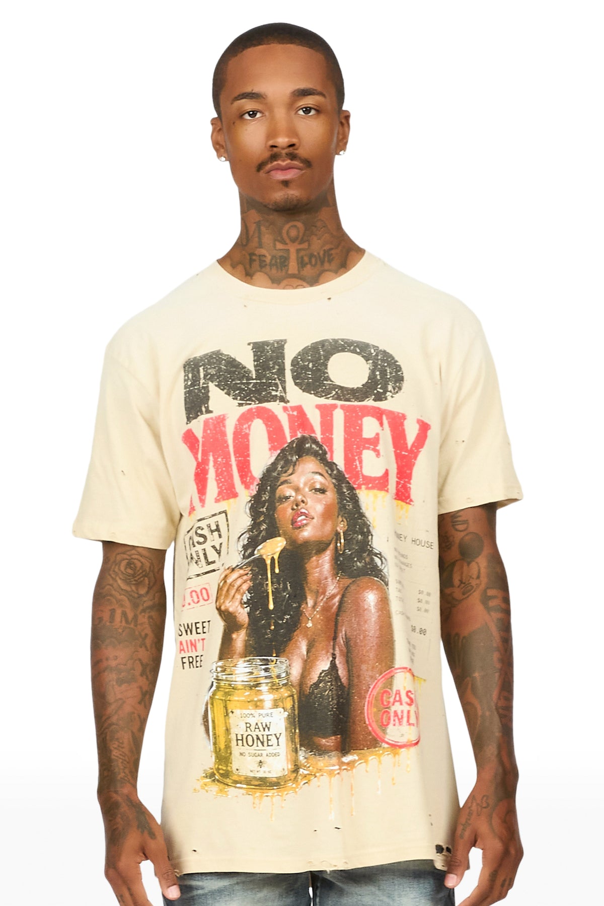Romyx Beige Oversized Graphic T-Shirt