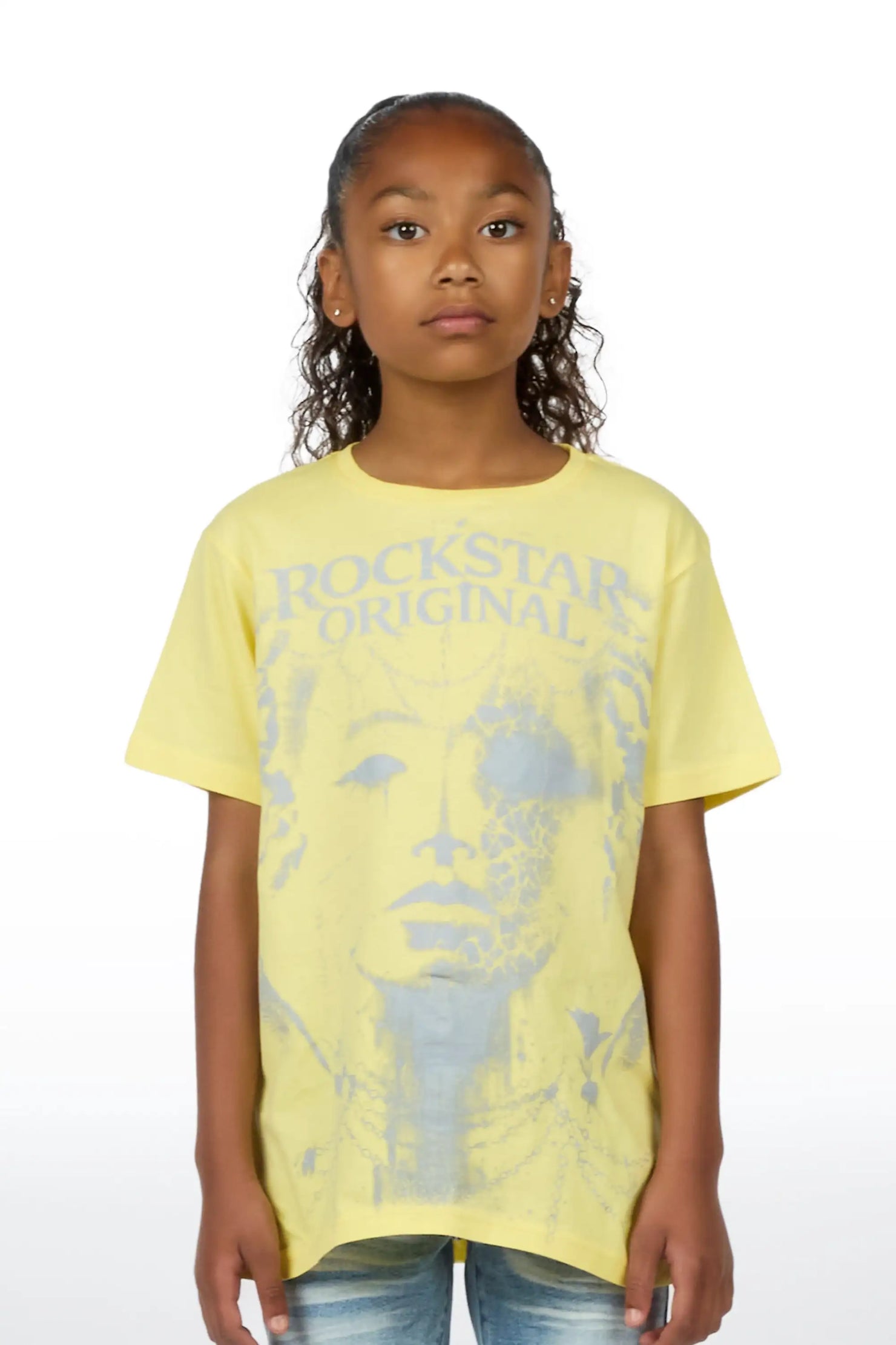 Girls Kairose Light Yellow/Grey Graphic T-Shirt