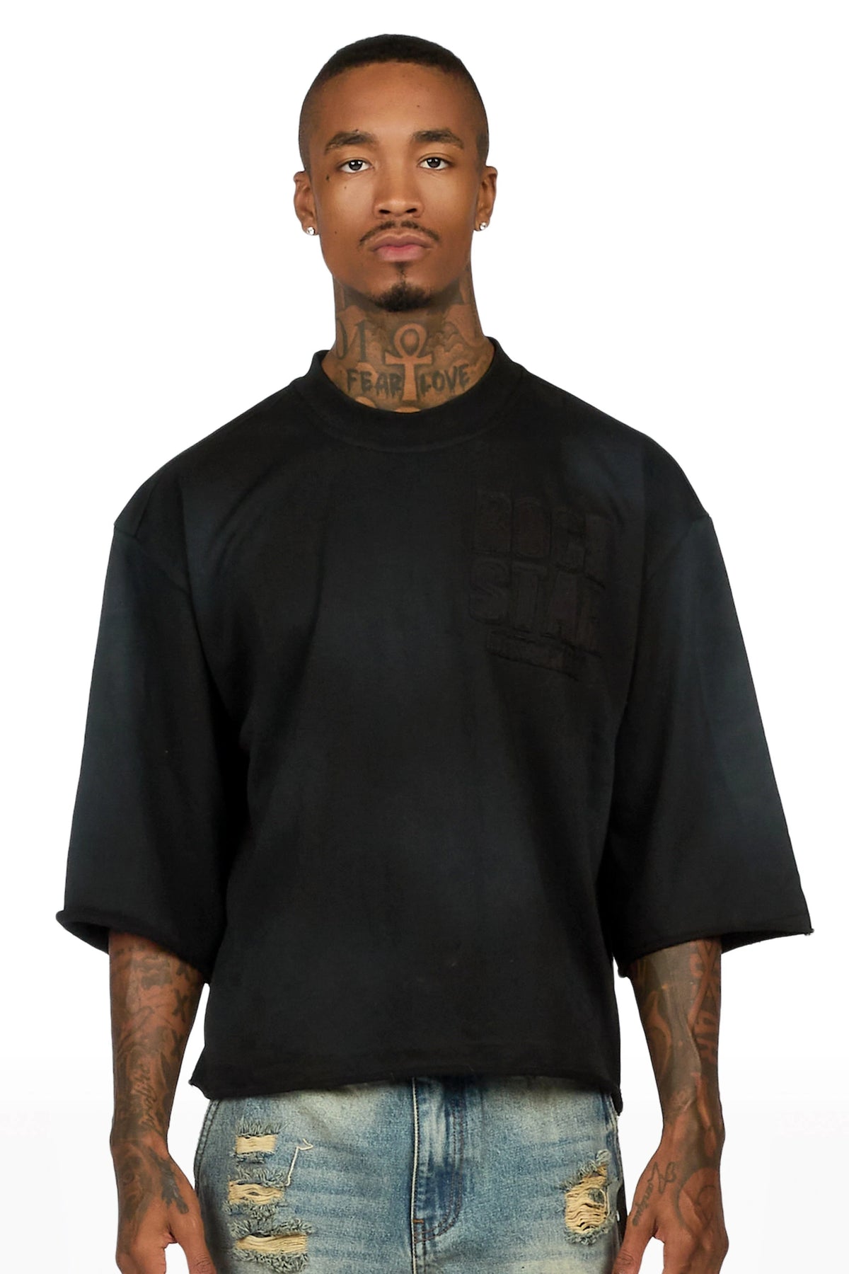 Beloa Black 3/4 Boxy Crop Tee
