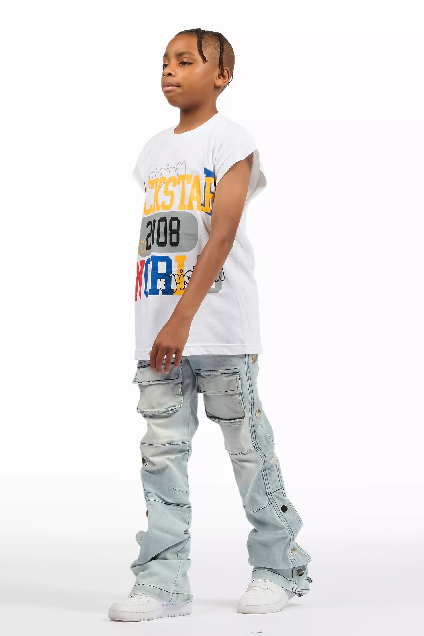 Boys Yuri Blue Baggy Fit Cargo Jean