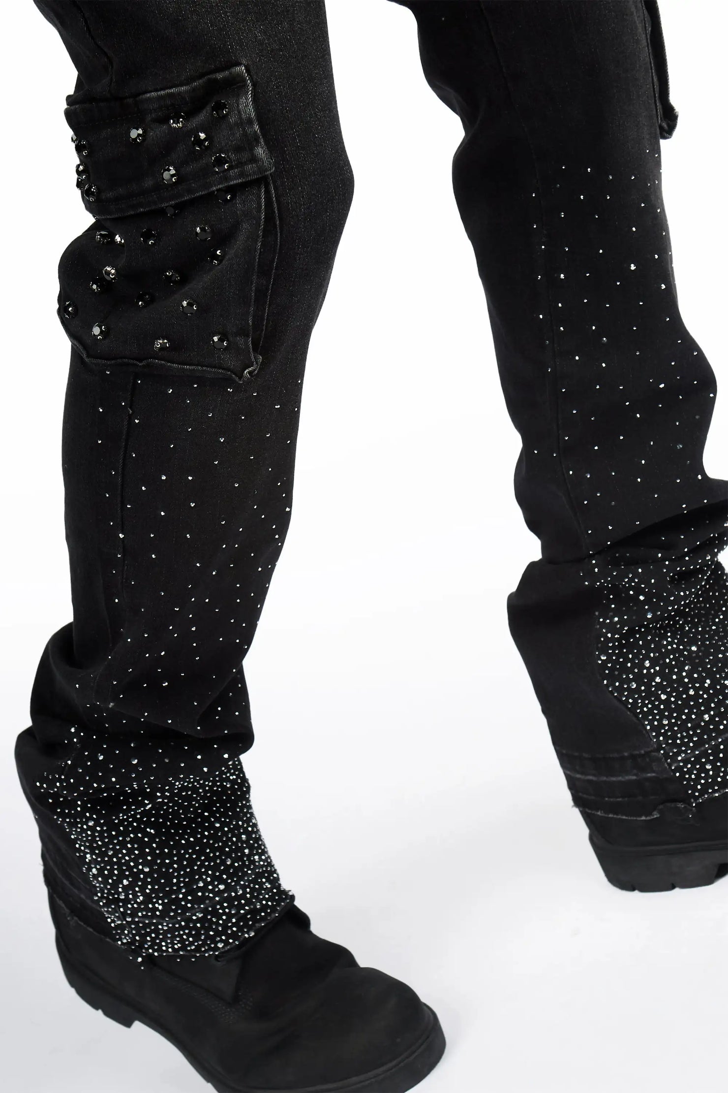 Arman Black Rhinestone Stacked Fit Jean